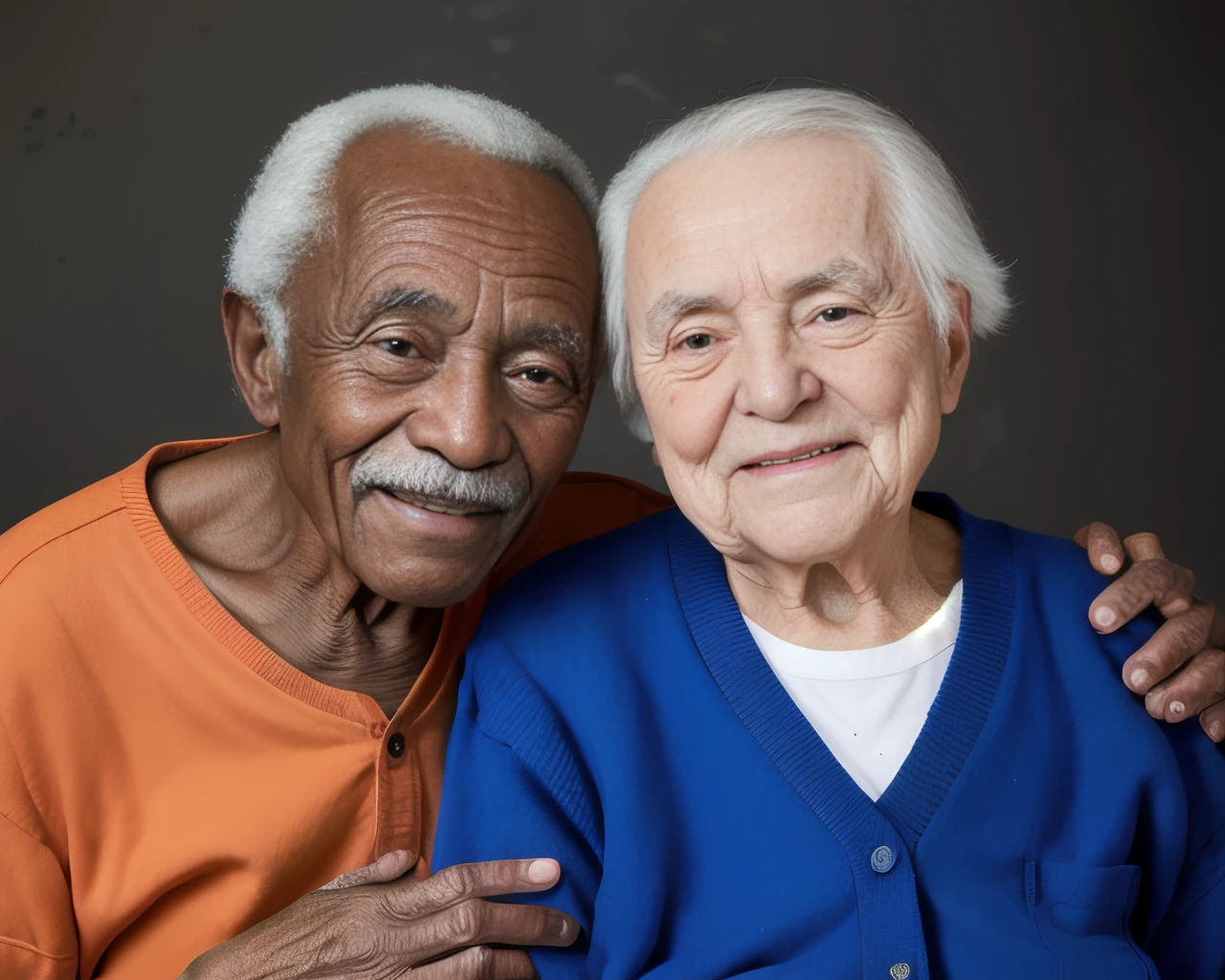 studio Image of a elderly Ethiopian man and <lora:Bailey:1> woman, high quality, happy look on face, perfect hands, SFW,