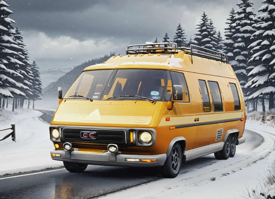 obc11 Van <lora:11_vehicle_obc11:1.0> on a road,
outside, clockwork,
nature at background, professional, realistic, high quality,
Snowstorm with strong winds, <lora:general_vehicle:-0.05>