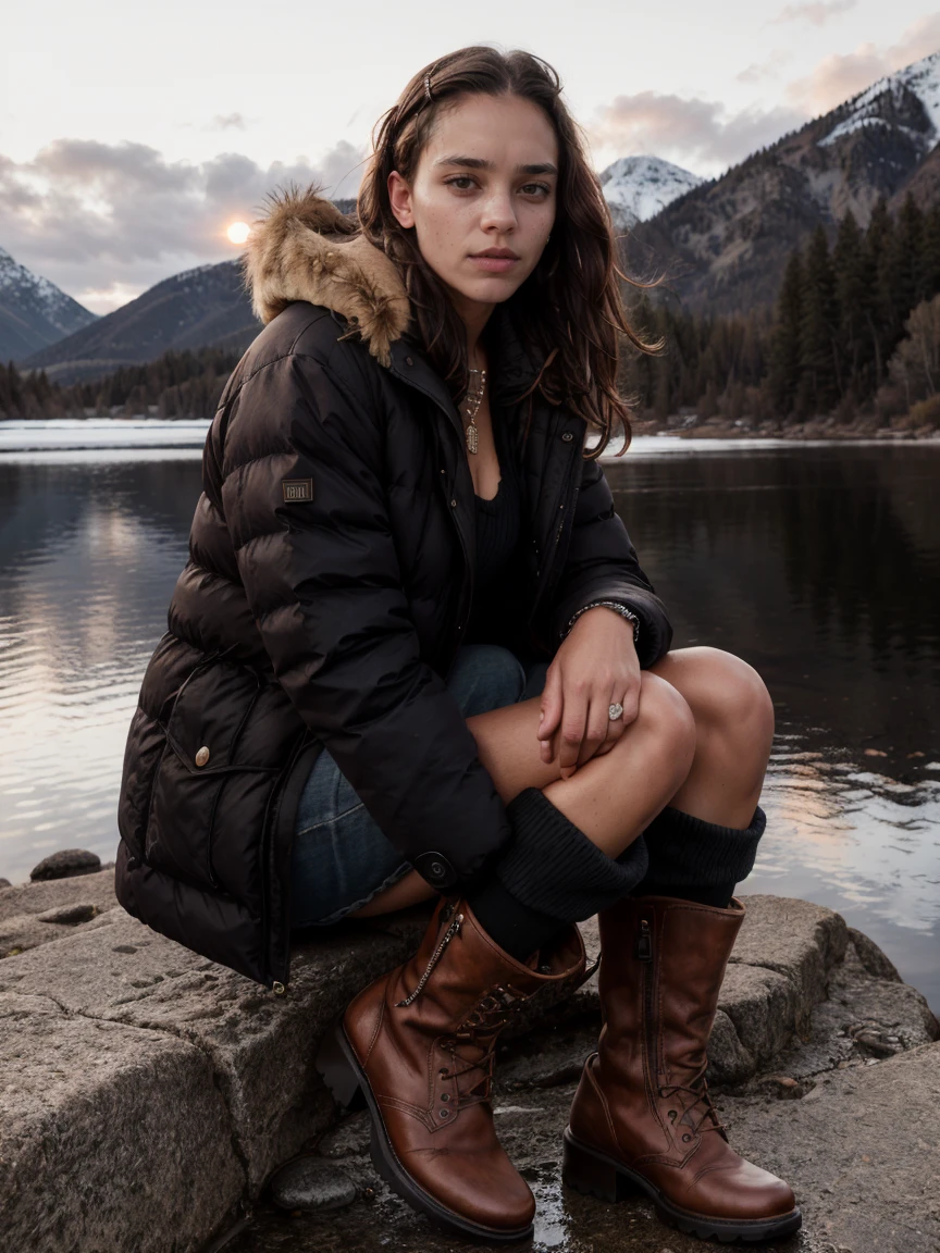 photo of  tv_Mira_Khumalo_MXAI , sad expression, wearing a winter coat, wearing winter pants, wearing winter boots, sitting on a rock by a frozen mountain lake, midnight, moonlight, shot from the side, PA7_Portrait-FL, model pose, magazine ready pose
BREAK
high contrast, depth of field,  cinematic lighting, (intricate details,  best quality:1.4)
   <lora:more_details:0.2>, (((Ultra-HD-details, Ultra-HD-detailed, Ultra-HD-realistic, Ultra-HD-photo-same-realistic-quality-details))), 8k uhd, dslr, soft lighting, high quality, film grain, Fujifilm XT3