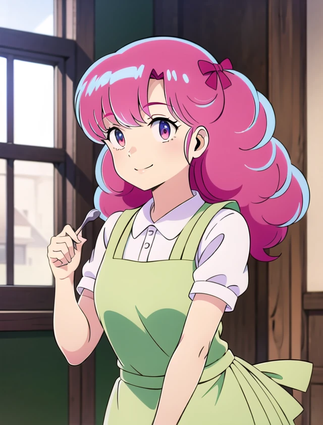 <lora:Ren:.9>Ran, 1girl, kitchen, holding a spoon, smile