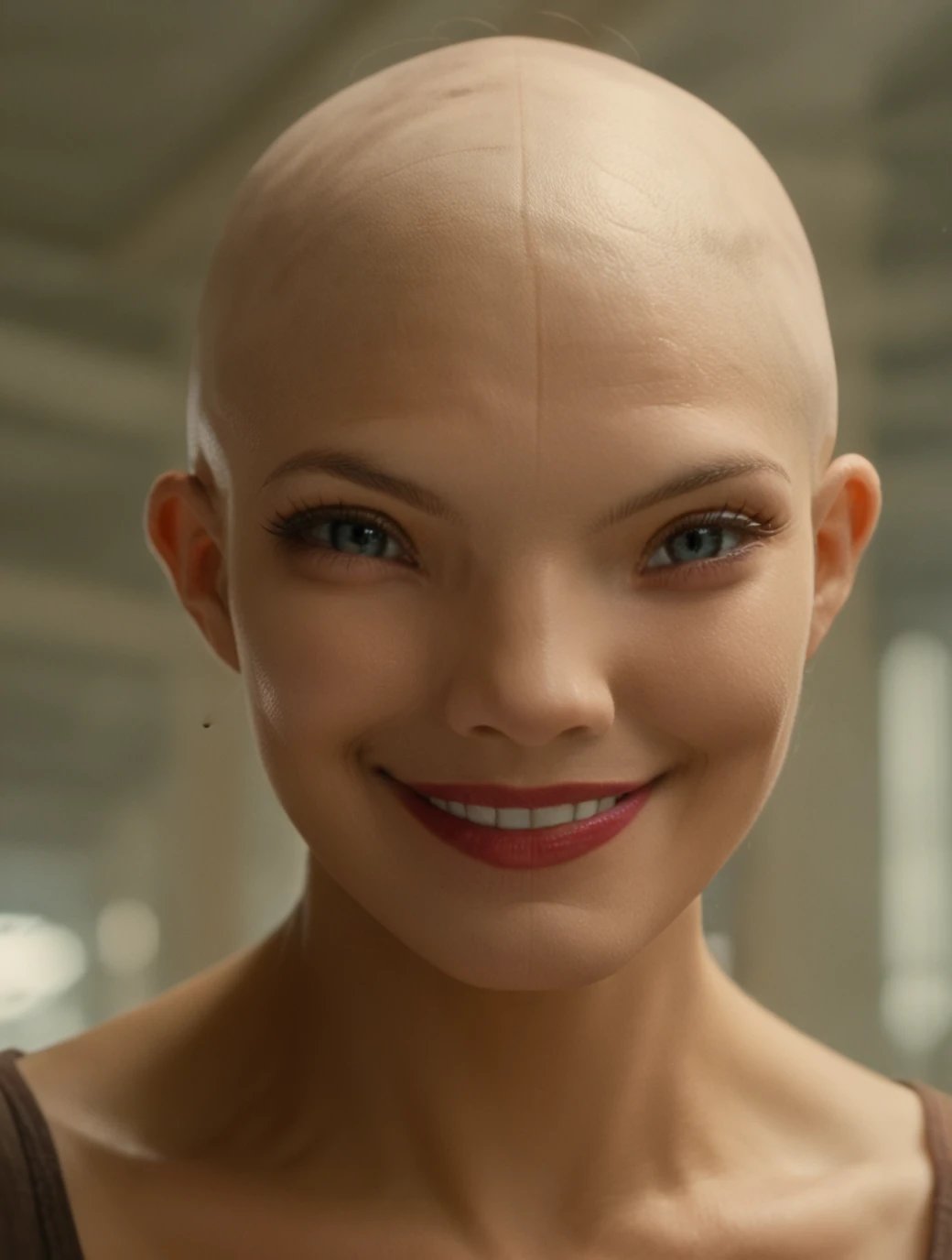 <lora:Dren_Splice:0.8> dren, beautiful woman, looking at the viewer, hyper detailed, portrait, smile, lipstick, bald, score_9, score_8_up, score_7_up, score_6_up, score_5_up, score_4_up