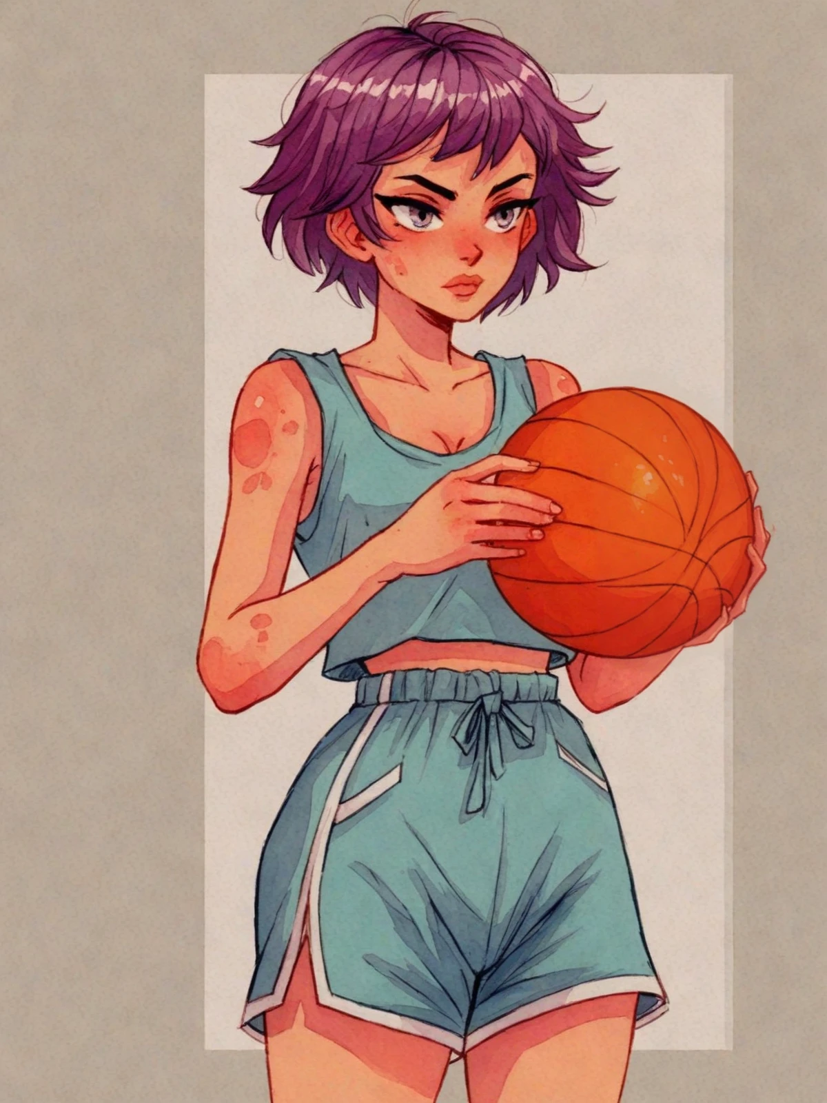 Watercolor style painting, score_9, score_8_up, score_7_up, semirealistic, <lora:Watercolour_Portraits_0.1:1> watercolour,
hand holding a basketball, visible paper texture, colorwash, watercolor