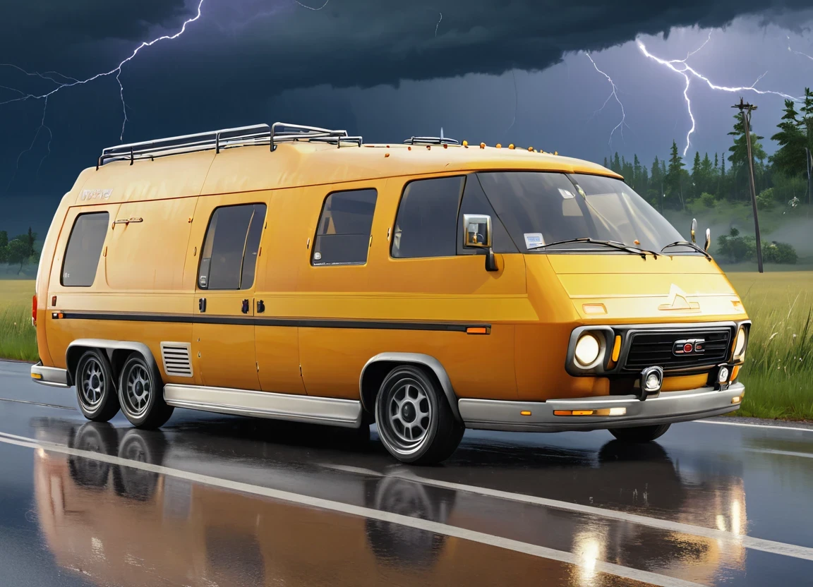 obc11 Van <lora:11_vehicle_obc11:1.0> on a road,
outside, cozy,
nature at background, professional, realistic, high quality,
Scattered thunderstorms and rain, <lora:general_vehicle:-0.20>