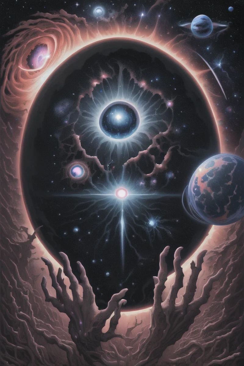 <lora:CosmicBeings:0.7>, milky way, planets, stars, supernova, black hole, hands, face, surreal
rocketship falling into black hole