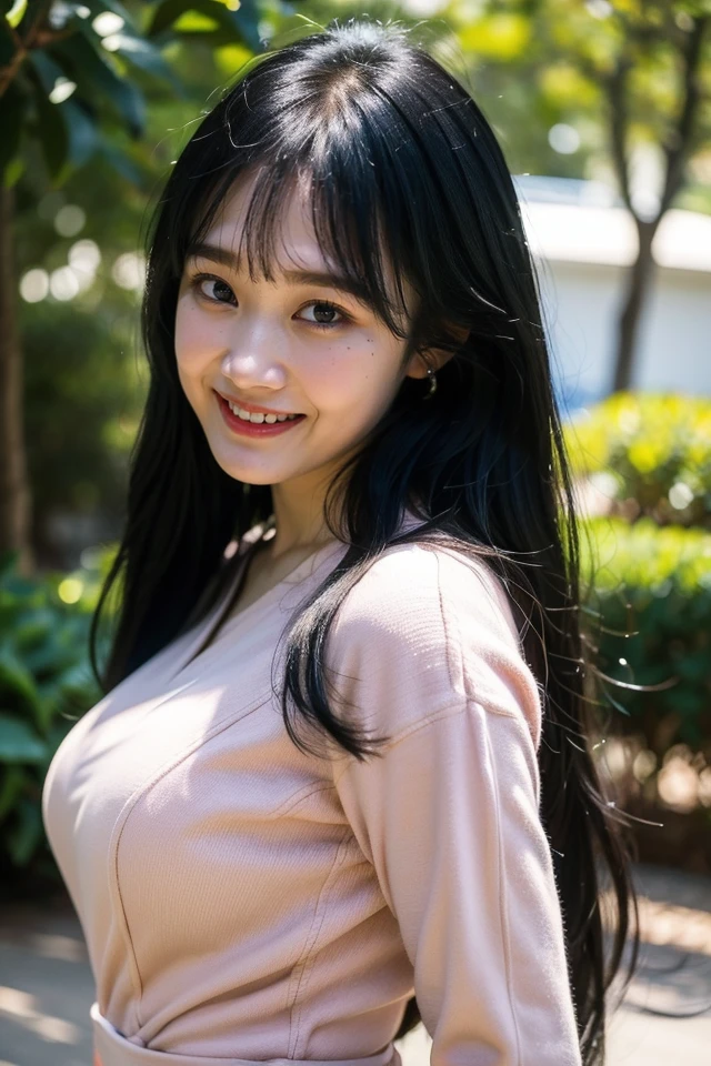 1girl,solo,black hair,smile,looking at viewer,long hair,realistic,bangs,upper body,mole,black eyes,lips,shirt,dress,black dress,long sleeves,
outdoors,looking at viewer,best quality,masterpiece,illustration,Amazing,finely detail,masterpiece,official art,incredibly absurdres,huge filesize,ultra-detailed,highres,extremely detailed,realistic,,<lora:Riho Okumura_20240527185222:0.8>