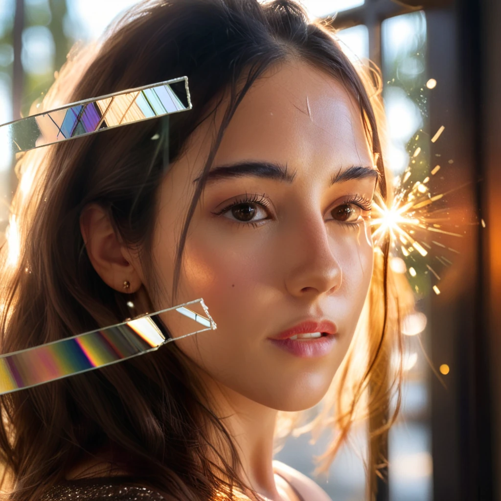 1girl, <lora:izzygreen:1> , shattered mirror:2, (((reflect))), cinematic shot + dynamic composition, incredibly detailed, sharpen, details + intricate detail + professional lighting, film lighting + 35mm + anamorphic + lightroom + cinematography + bokeh + lens flare + film grain + HDR10 + 8K, ((cinematic))