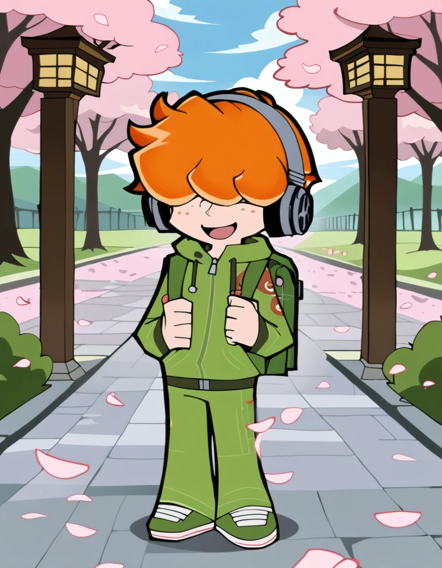 anime artwork, score_9, source_anime, rating_safe BREAK 1boy, solo, male focus,
briefus-rock, freckles, orange hair,  headphones, bag, hair over eyes, chibi, backpack,
cherry blossoms, outdoors, beautiful background, petals, sakura, pink petals, floating petals, parking lot,(kyoto park), smile, highly detailed,  <lora:briefus-rock:5>p&s style, <lora:PSG:1>