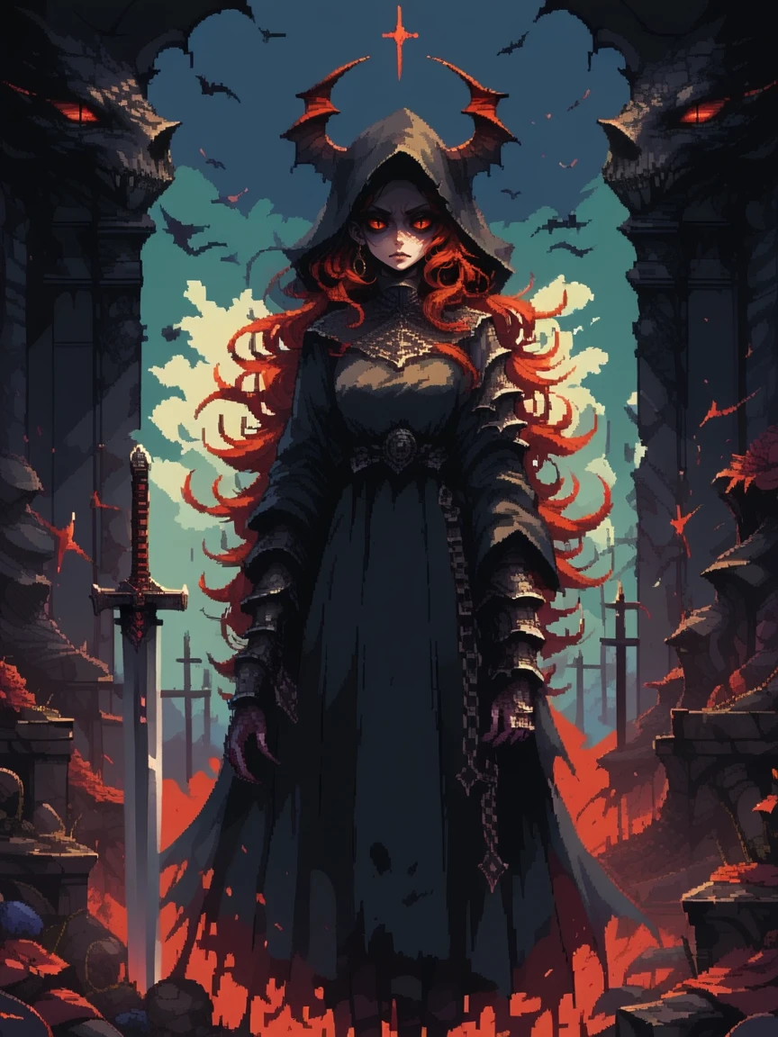 score_9, score_8_up, score_7_up, score_6_up, <lora:d3p1x3lXLP:1> d3p1x3l, pixel art, 1girl, sword, demon