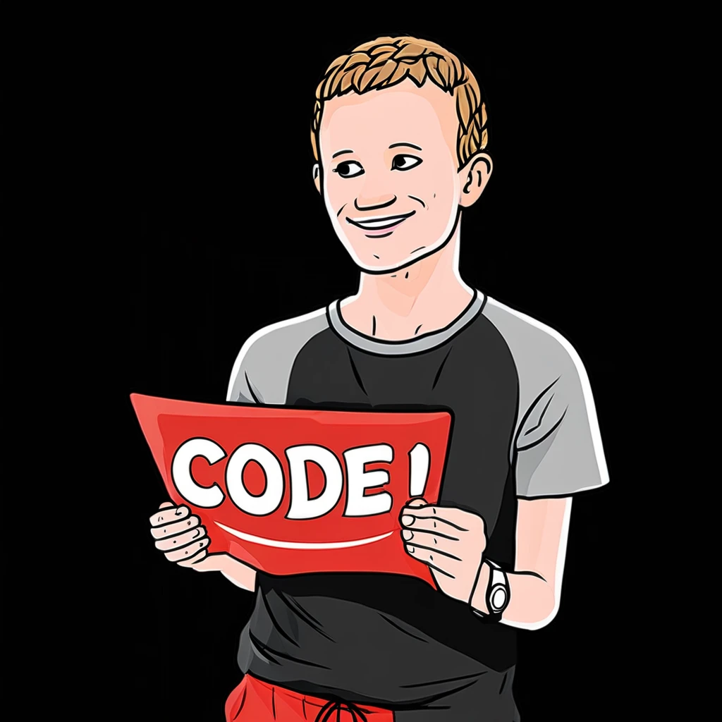 code, 1boy, black t-shirt, black trousers, buterin, grey t-shirt, red pants, smile, stickers, CARTOON IMAGE, calm