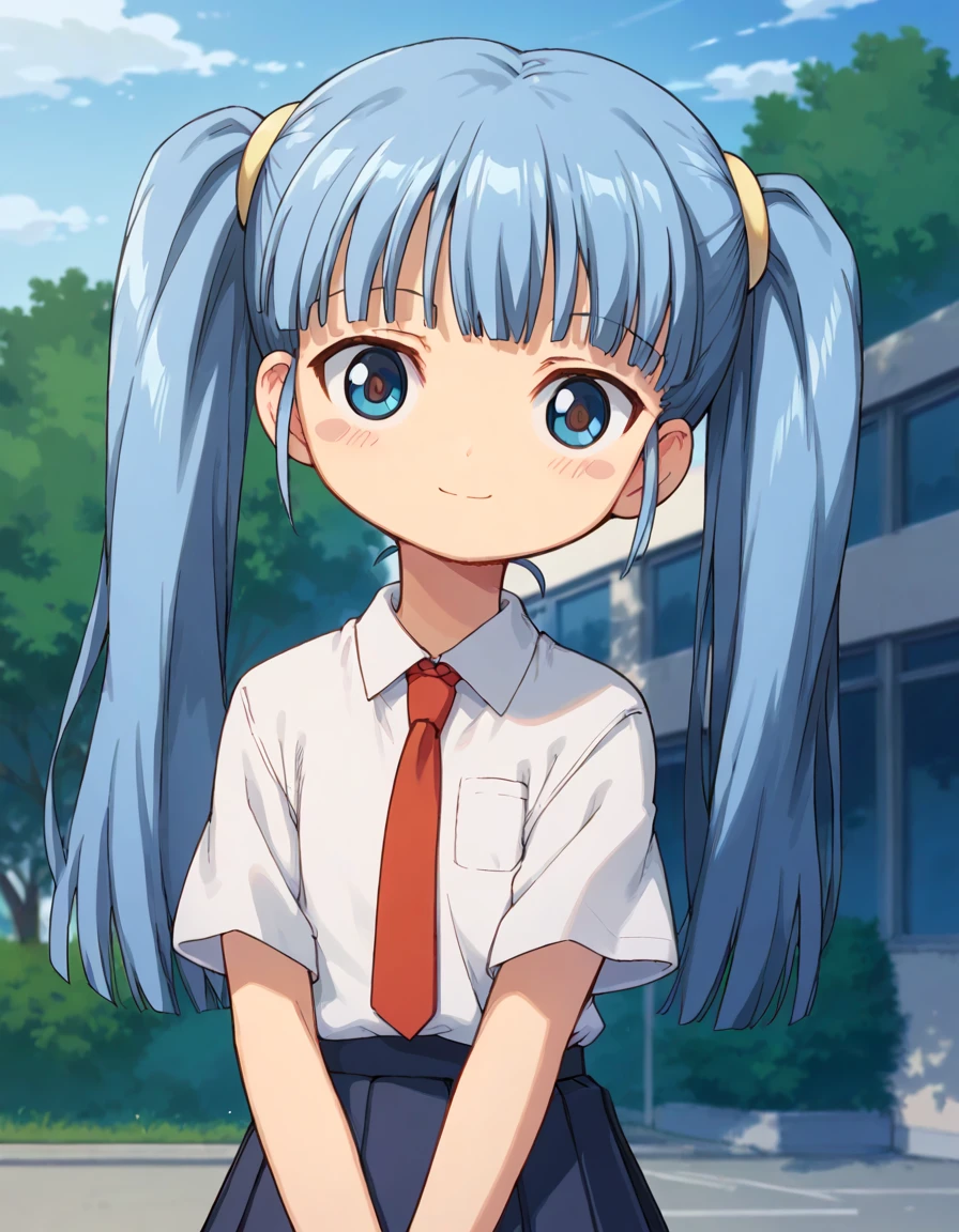 <lora:GretelXL_pony_2-000030:0.8> 1girl, score_9, score_7, best quality, masterpiece, cowboy shot,
shizumori, blush stickers, white collared shirt, short sleeves, red necktie, pleated skirt, smile, outdoors, school, looking at viewer,