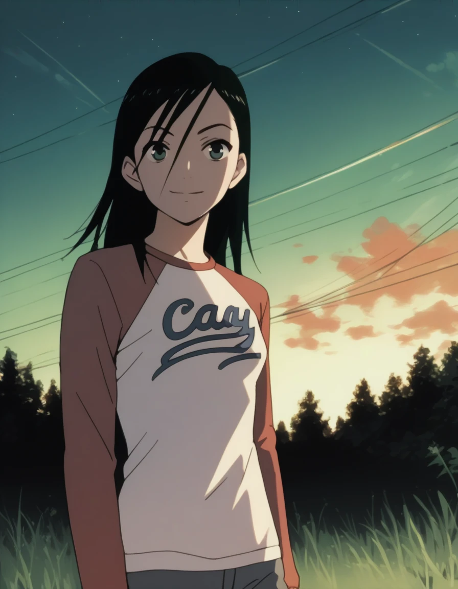 score_9, score_8_up, score_7_up, source_anime, <lora:izumi-maho-koyuki-ponyxl:1> minamimaho, raglan sleeves,
1girl, solo, cowboy shot, grass, looking at viewer, smile, night, outdoors, sky, standing