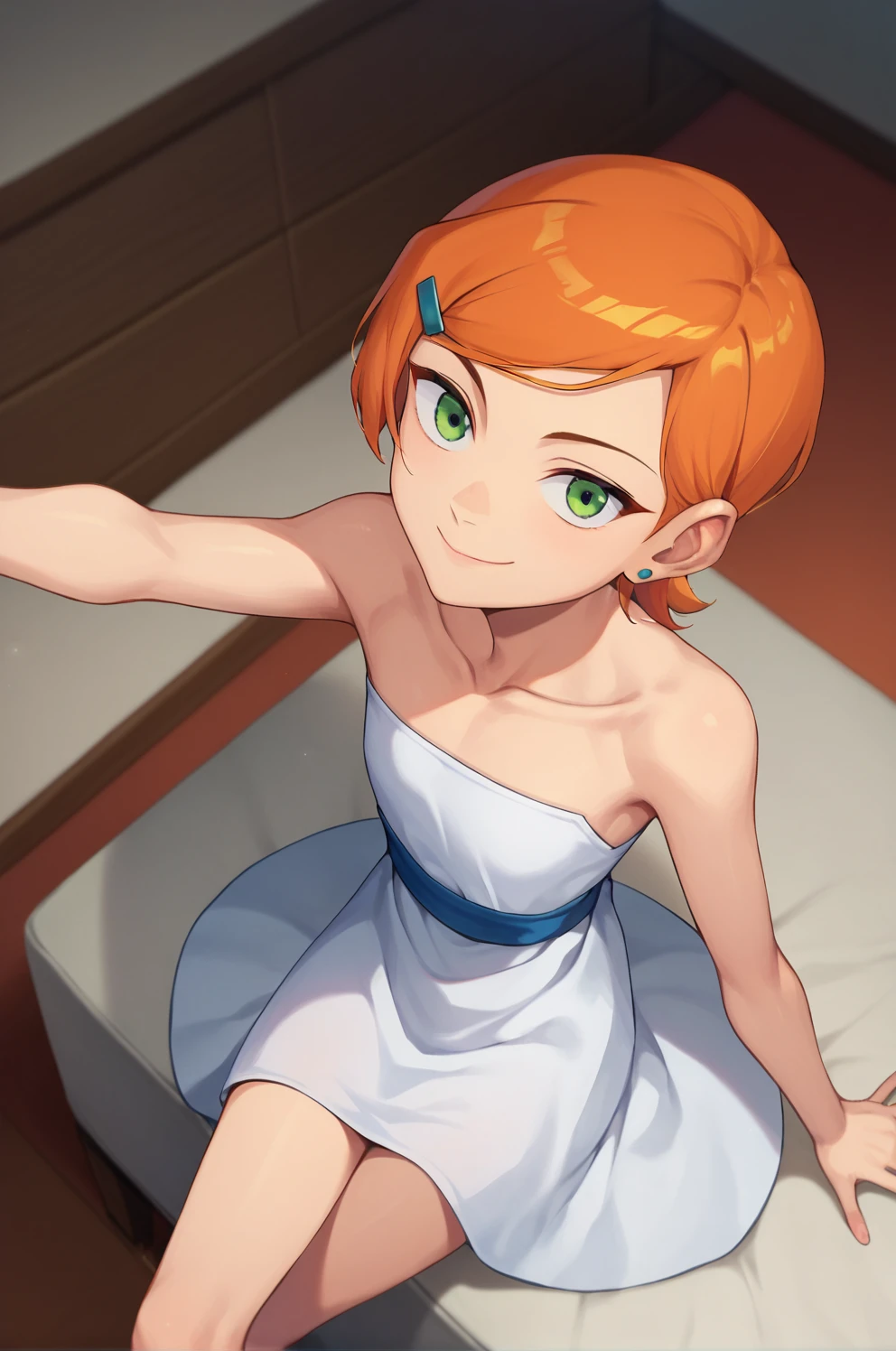 score_9, score_8_up, score_7_up, score_6_up, score_5_up, score_4_up, BREAK source_anime,
Gwendolyn_Tennyson, reaching out, 1girl, solo, white dress, collarbone, bare shoulders, looking at viewer, fancy room, gentle smile, sitting, crossed legs, (chandelier:0.4), depth of field, from above,
<lora:GwenTenXL:1>