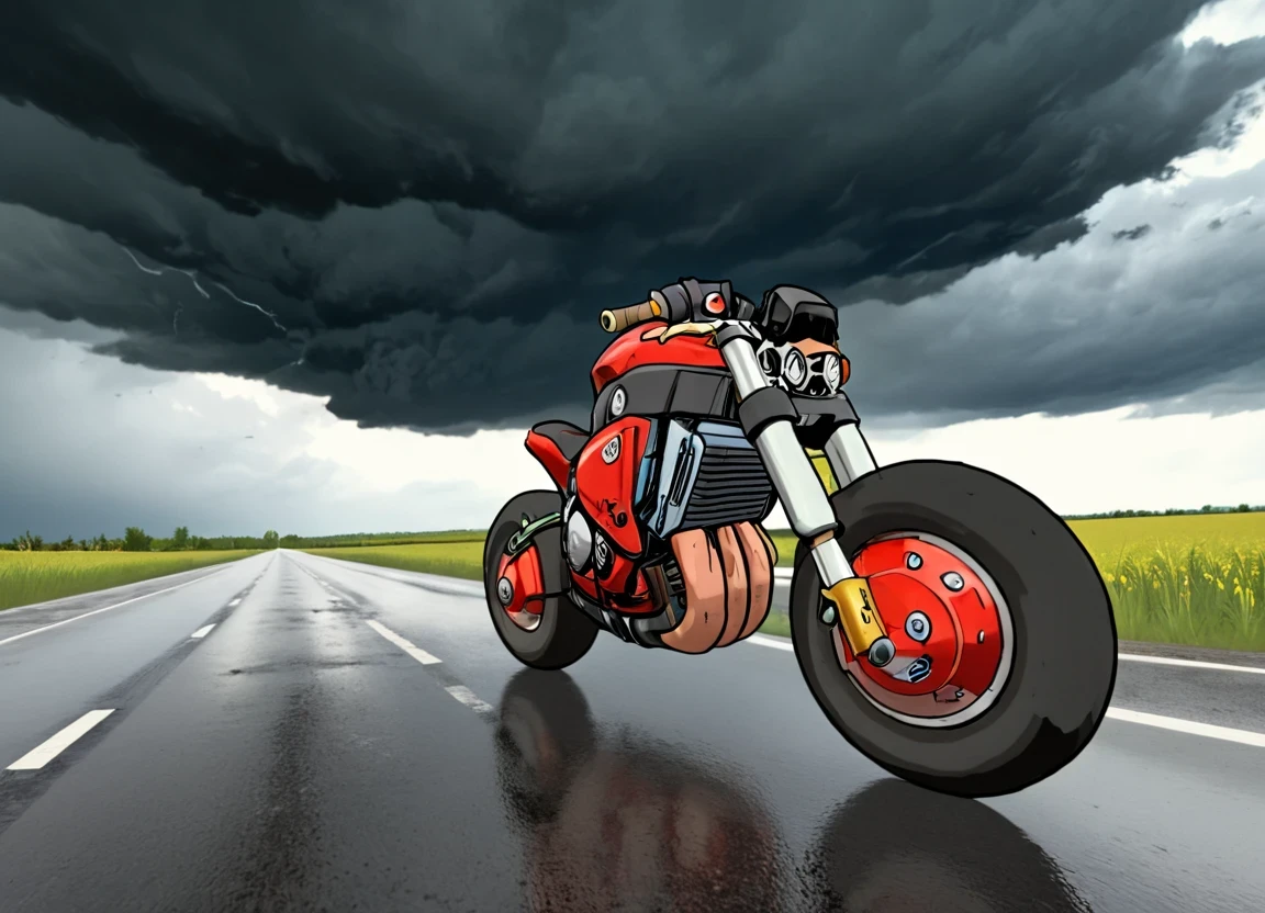 obc24 Motorcycle <lora:24_vehicle_obc24:1.0> on a road,
outside, psychotic,
nature at background, professional, realistic, high quality,
Hailstorm with dark clouds, <lora:general_vehicle:-0.05>