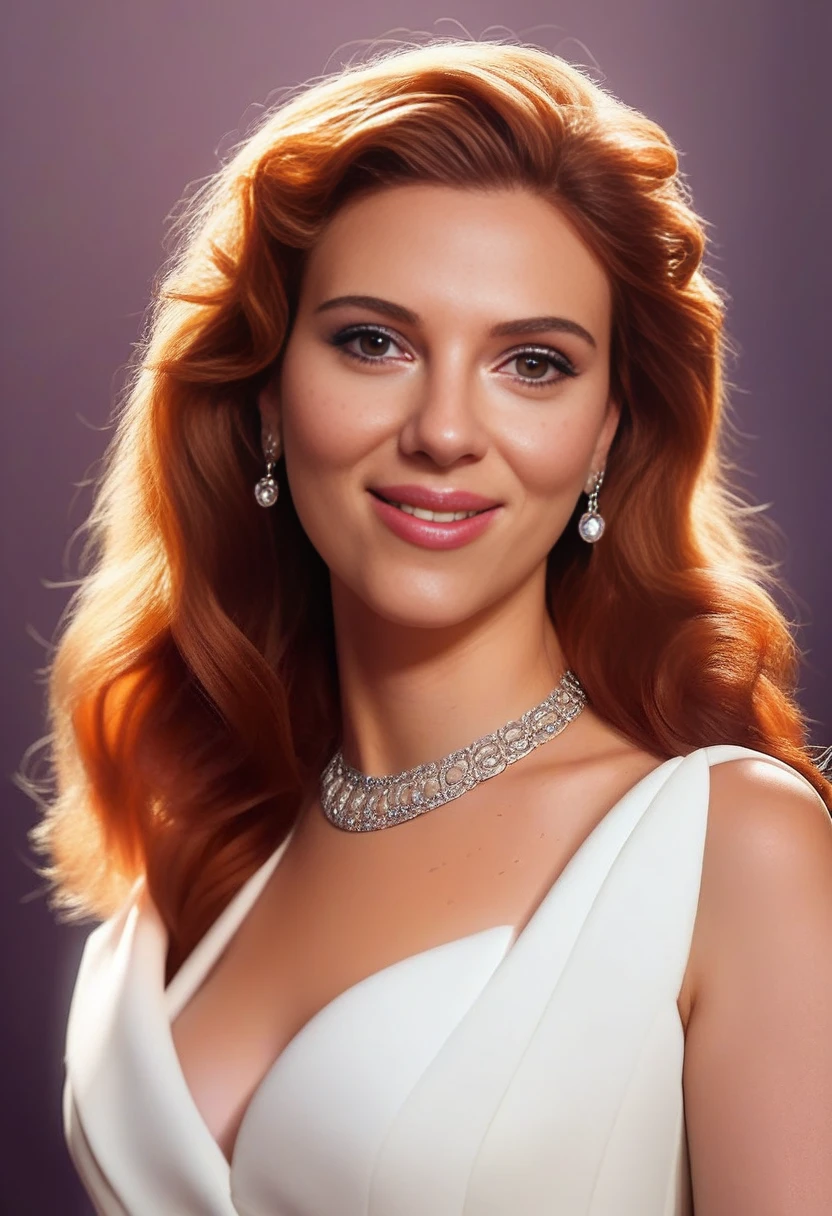 score_9, score_8_up, score_8, ScarlettJ, 1girl, solo, smile, brown hair, jewelry, earrings, necklace, lips, freckles, realistic, long hair, simple background
