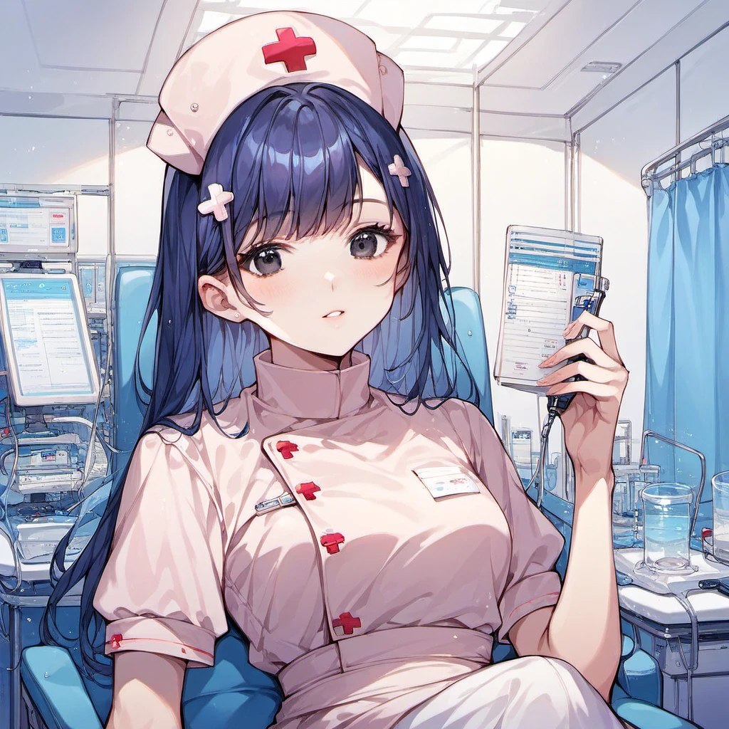 source_anime,score_9, score_8_up, score_7_up, score_6_up, score_5_up, rating_safe,
(girl:1.5),(long hair,delicate detailed black eyes, nice outfit,bangs,nurse, sitting), (close up,waist)
<lora:backgroundsetXL:0.6>background, operating room, chair