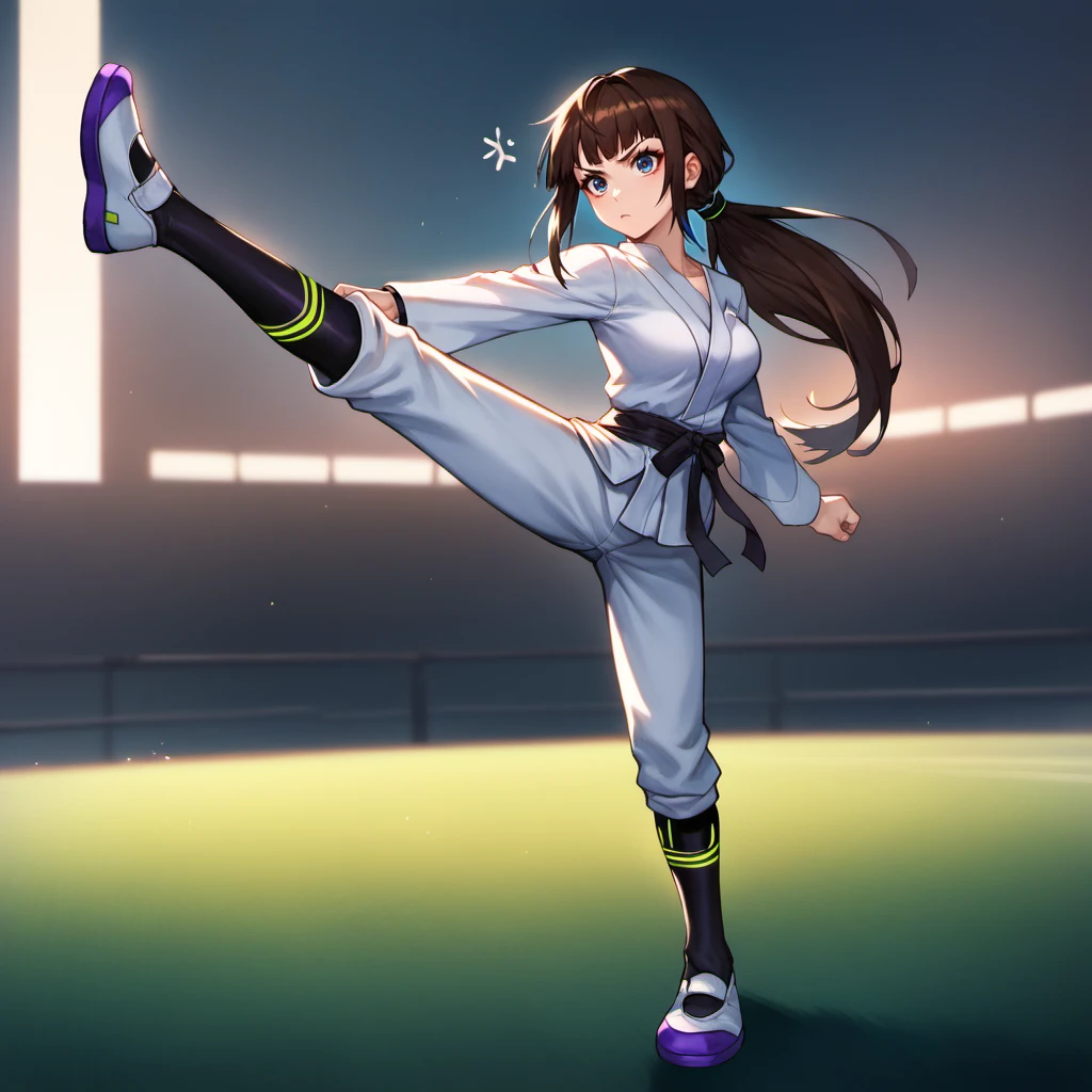 score_9, score_8_up, score_8, amazing perfect masterpiece, volumetric lighting, vibrant colors. sexy girl wearing white uwabaki, purple uwabaki soles, purple uwabaki accent, long messy disheveled Brown hair with blue highlights, tight fitting marine military uniform, young, pretty girl with long hair, low ponytail, big chest, tall, Annoyed look on her face, kicking upwards, high kick, full body shot, detailed eyes, gorgeous face, training in park, cyberpunk, technology, futuristc, high detail, absurdres, busy cyberpunk city, epic, dynamic action
black reflective thighhighs
capoeira, badass, martial arts, kung fu, karate
<lora:uwabaki footwear 2_epoch_16:0.9>
EyeDetail-SDXL fFaceDetail-SDXL fHandDetail-SDXL HairDetail-SDXL OverallDetail-SDXL