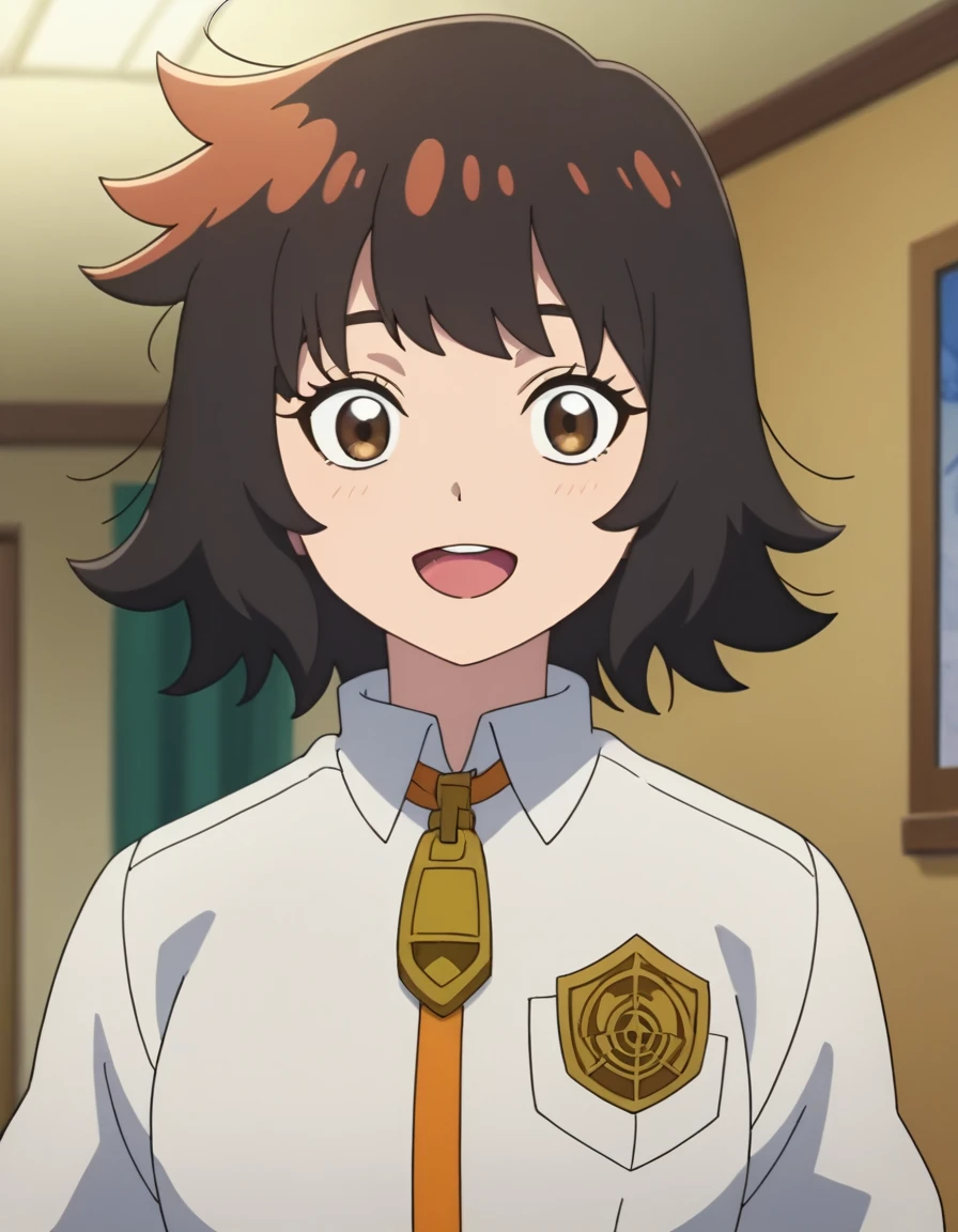 score_9, score_8_up, score_7_up, score_6_up, score_5_up, score_4_up, BREAK source_anime, anime screencap, <lora:OharaPaldeansWinsXL-08:0.7> OharaPaldeansWinsXL, 1girl, solo, looking at viewer, smile, open mouth, black hair, holding, blurry, blurry background, portrait
