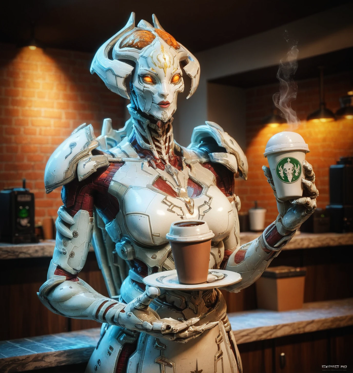 score_9, score_8_up, score_7_up, score_6_up, Detailed Background, BREAK
<lora:khan_maykr:0.7>, khanmaykr, 1girl, mask, no humans, armor, BREAK
coffee shop, uniform, apron