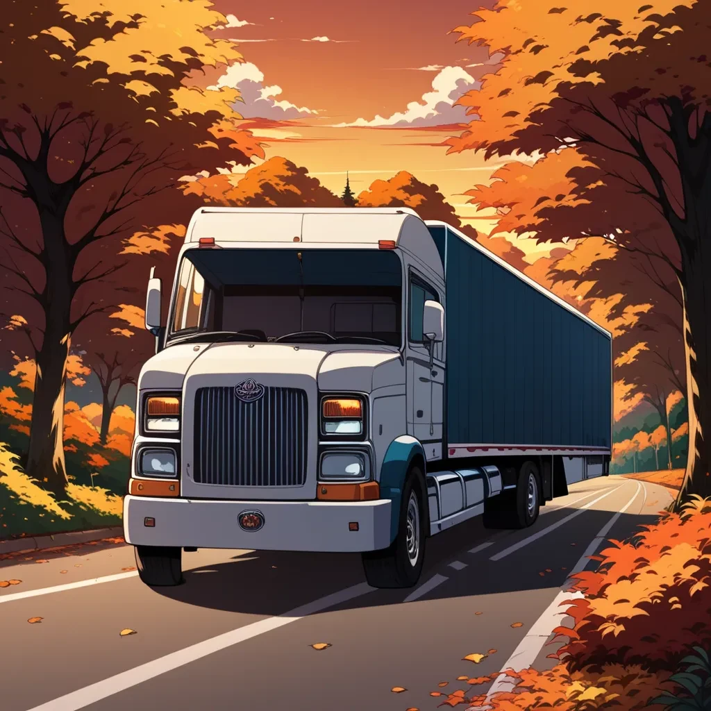 score_9, score_8_up, score_7_up, source_anime, outdoors, autumn, evening, truck, road, 2d, scr33nc@p, detailed background, <lora:Pony_Diffusion_V6_Art_Style_-_AAM_XL_Screencap_V3:0.7>