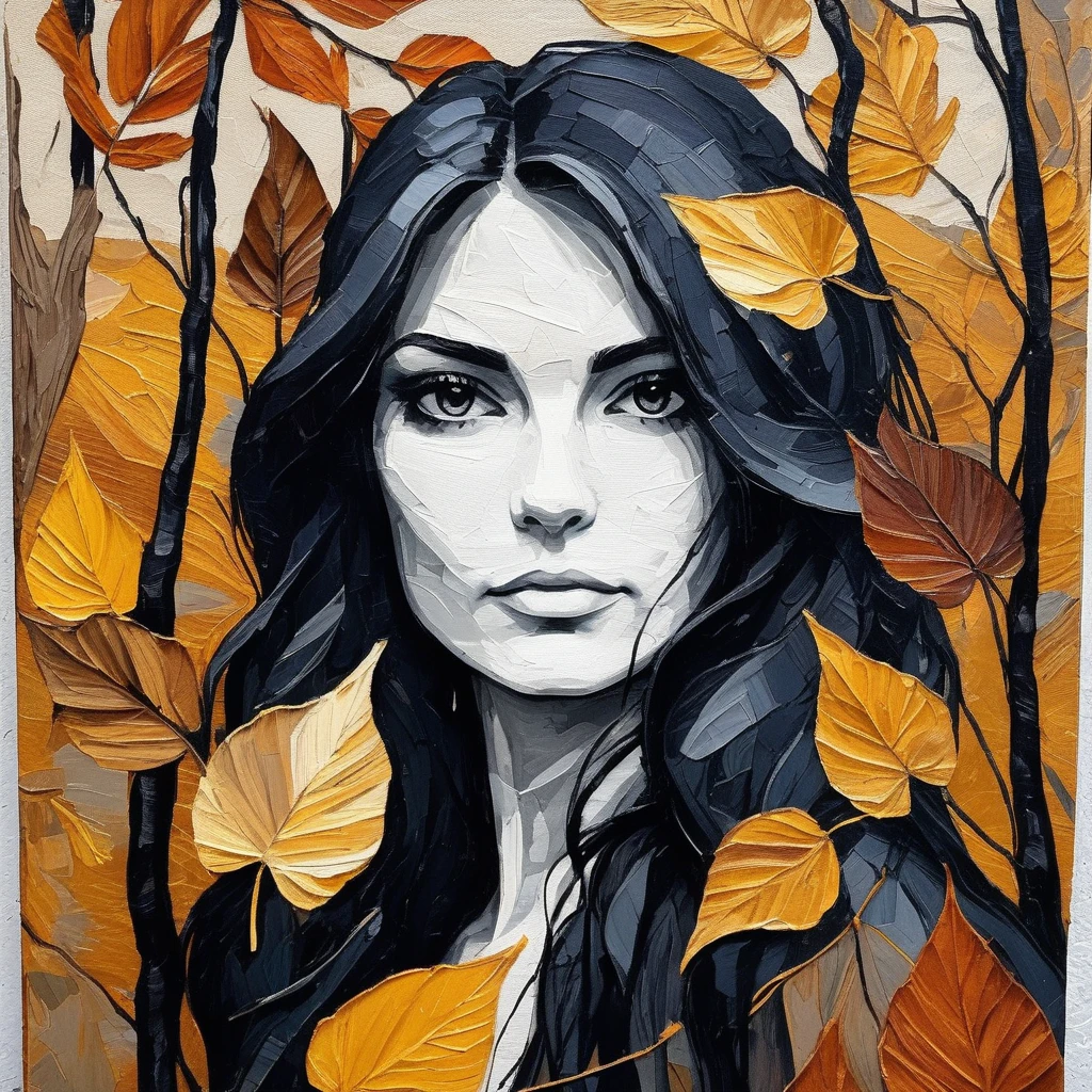 (Abstract) sketch of a woman in the fall season, oil on canvas, , kyxsantoro, <lora:kyrsantoro_juggerX_xl_1_st_wocap_merger_28_50_92-02_03_05-kyxsantoro:1>