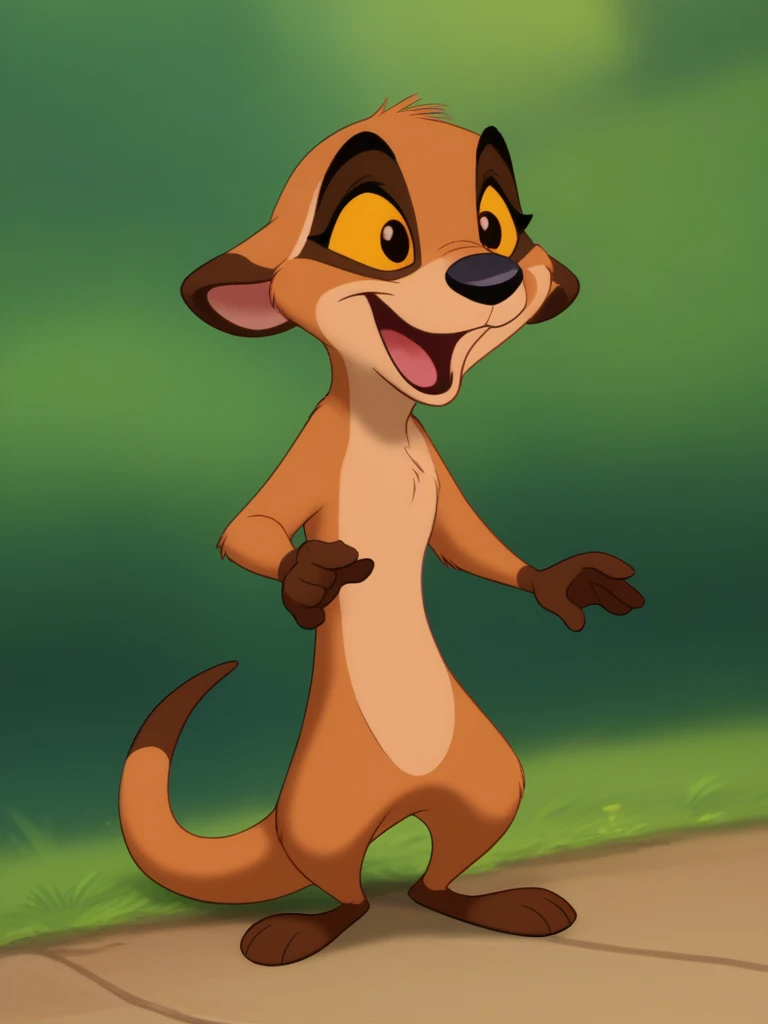 score_9, score_8_up, score_7_up, score_6_up, open mouth, standing, full body, yellow sclera, colored sclera, happy, mouth open, outdoors, no humans, blurry background, meerkat, animal, animal focus, retro artstyle, <lora:Disney_Renaissance-06:1>