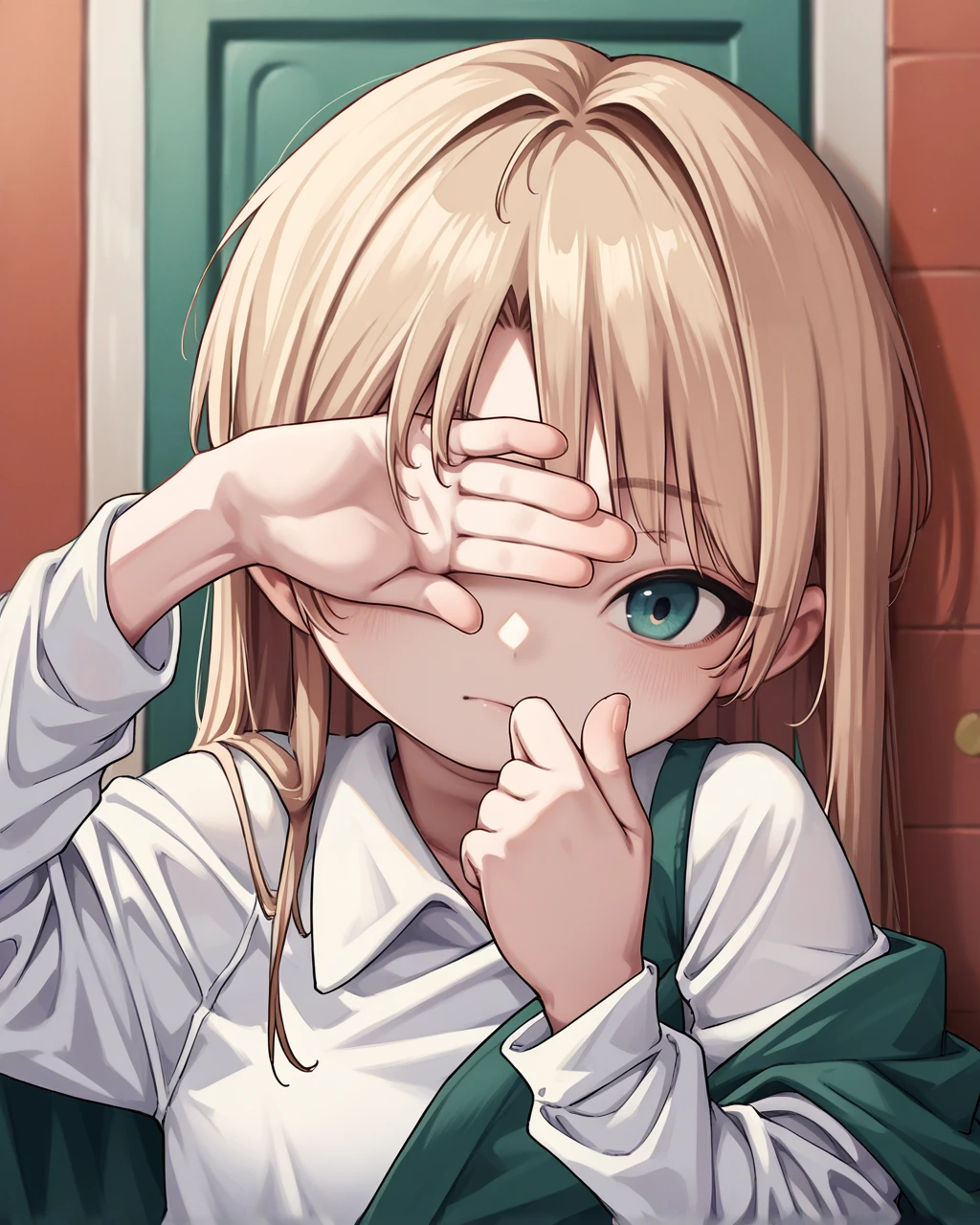 score_9, score_8_up, score_7_up, source_anime, solo, 1girl, covering eyes, , , horizontal pupils, , , , rating_questionable, bouen, <lora:bouen_PDXL-000001:1.2>