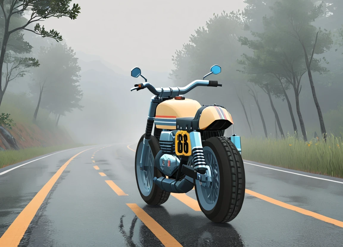 obc15 Motorcycle <lora:15_vehicle_obc15:1.0> on a road,
outside, wispy,
nature at background, professional, realistic, high quality,
Foggy with limited visibility, <lora:general_vehicle:-0.10>