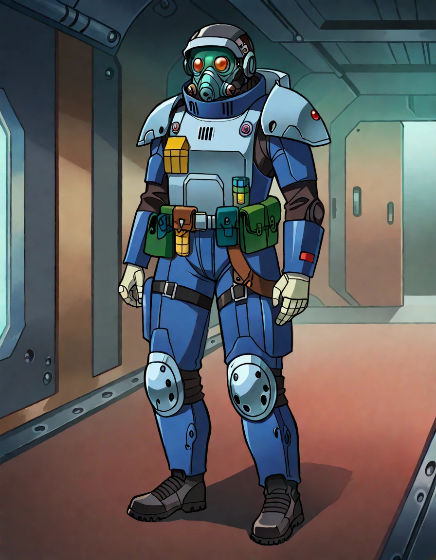score_9,score_8_up,score_7_up,source_anime BREAK 1girl,solo,40kstorm,<lora:Pony40kStorm-000090:0.8>,standing,helmet,gas mask,uniform,shoulder armor,science fiction,knee pads,full body,indoors,in metal spacecraft corridor,facing viewer,thick clothes