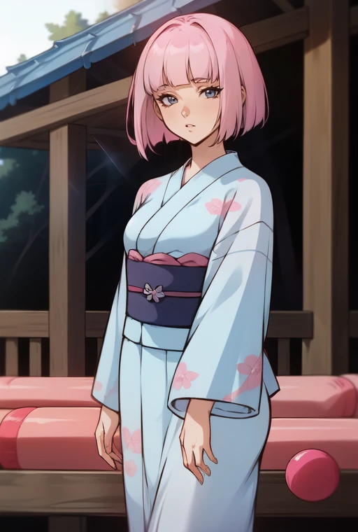 (masterpiece, best quality),(depth) of (field),  <lora:OguraMio001:0.9> 1girl, blue kimono, pink_hair, short hair, blunt bangs, bob, <lora:Sulcate [MockAi - v1.0]:0.8> sulcate, cell shading, simple shading, clean lineart, adult