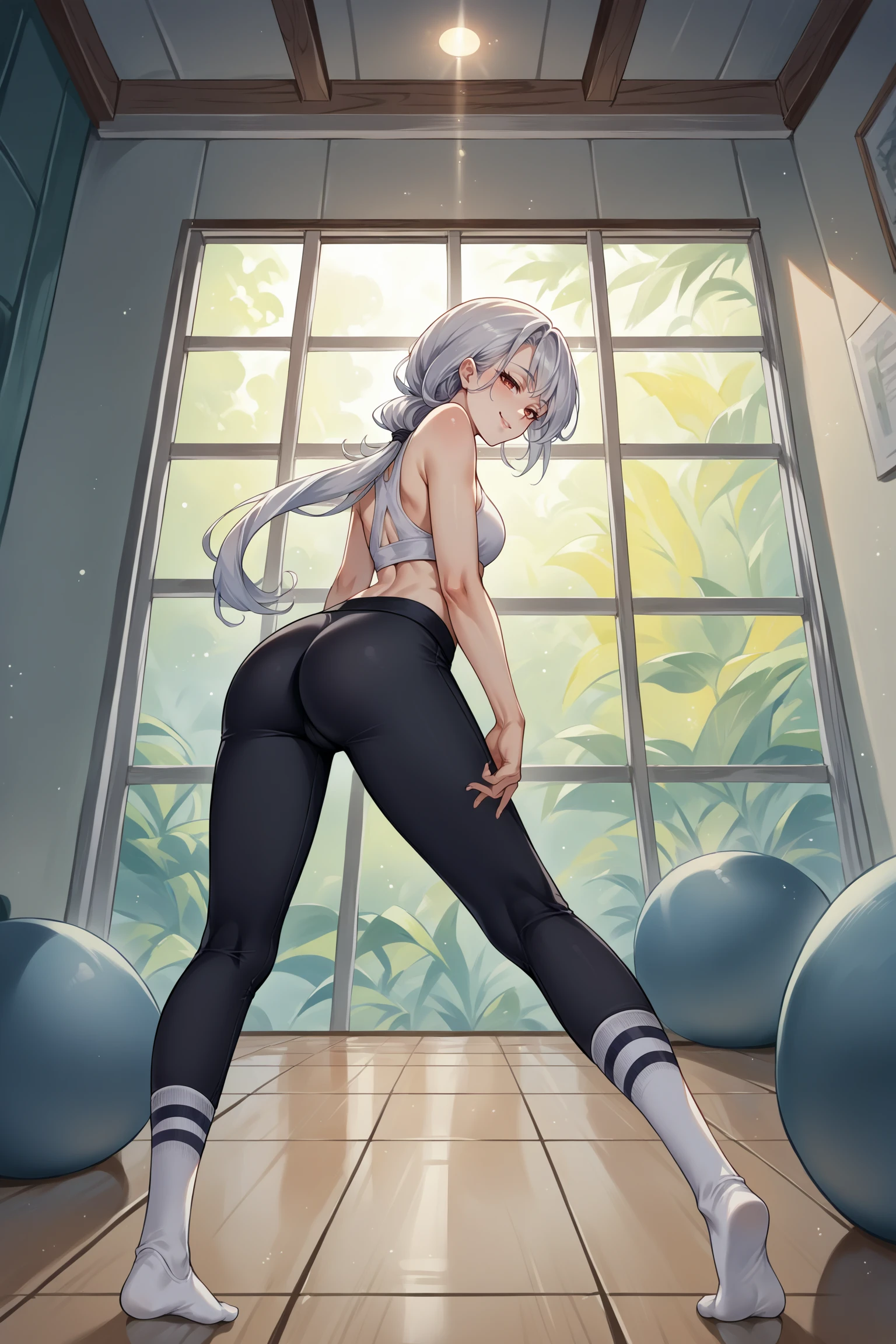1girl, professional lighting, radiosity leggings, gym, big butt