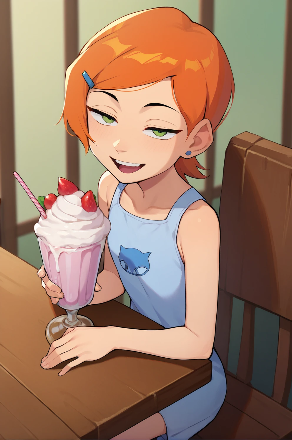 score_9, score_8_up, score_7_up, score_6_up, score_5_up, score_4_up, BREAK source_anime,
Gwendolyn_Tennyson, 1girl, solo, sitting, half-closed eyes , gentle smile, open mouth , summer dress , (holding milkshake)
<lora:GwenTenXL:1>