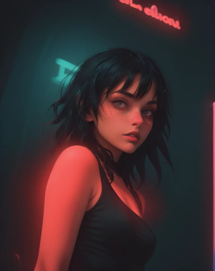 1girl, dynamic angle, black hair, spooky eyes, upper body
(dynamic angle:1.3), 
neon lights, raver_style <lora:Raver_Style_Yellow_Neon:0.723>
<lora:Urban_Killer_Style:0.723> urban_killer_style
 <lora:Polaroid_Vision:0.723> polaroid_style