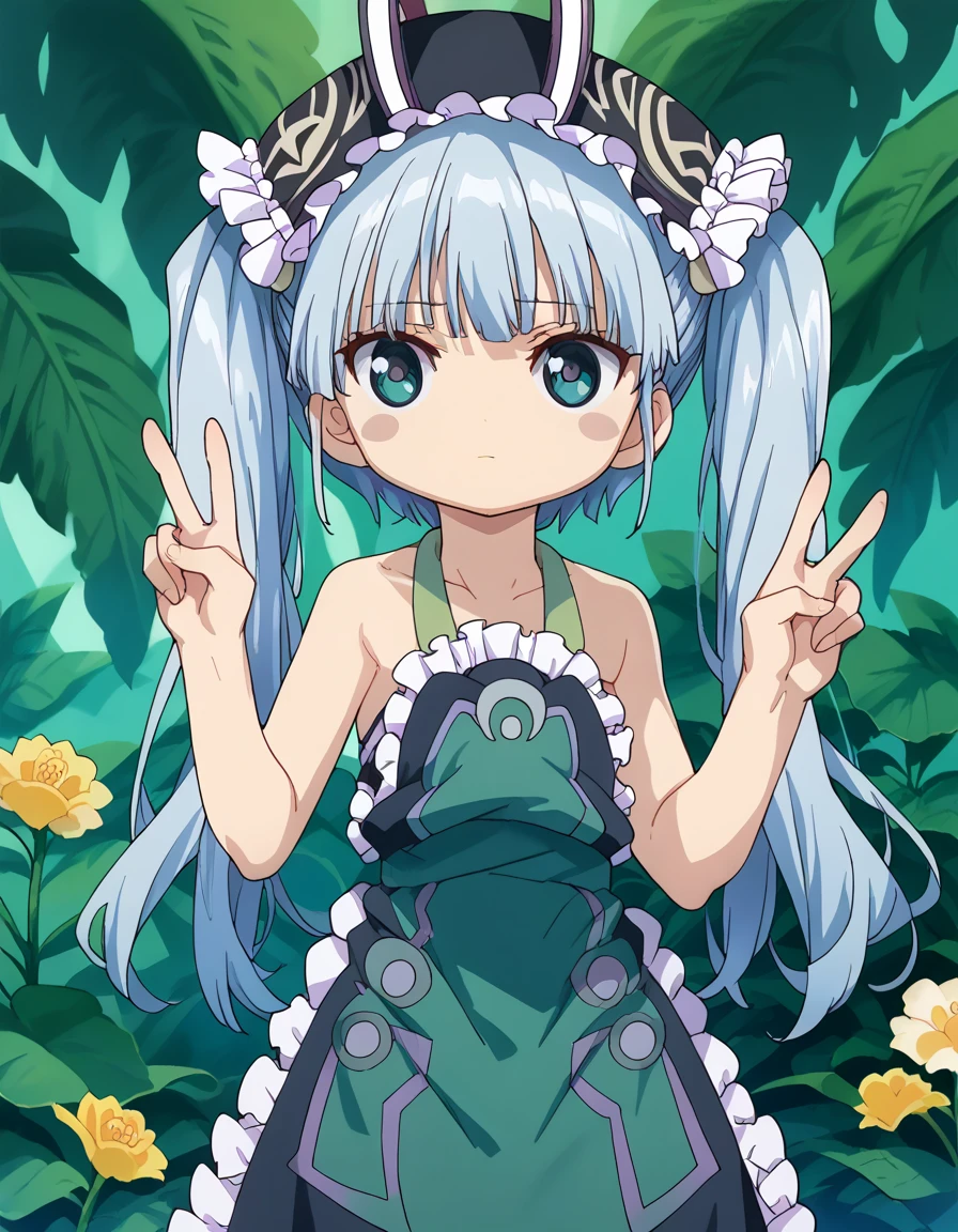 <lora:GretelXL_pony_2-000030:0.8> 1girl, score_9, score_7, best quality, masterpiece,
gretel, blush stickers, frilled apron, bare arms, double v, looking at viewer,