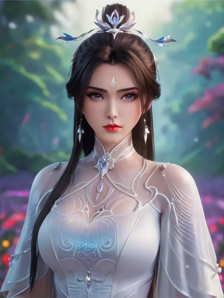 1girl, hair ornament,perfect face,big eyes, dress, long hair, white dress, forehead mark, solo, upper body, hair bun, black hair, facial mark, brown hair, blurry,realistic, 4k, , 8k portrait,elegant,majestic,digital photography,art by artgerm and ruan jia, surreal painting light,highres,focus face,colorful,paint,illustration,glow,impossible figures,paradoxical art,paradox,impossible geometry,hypercube,abstract fantasy light,Beautiful Psychedelic Trippy White Intricate Detailed Elaborate, <lora:XueQi_SDXL-000008:0.6>, 1girl, solo, breasts, looking at viewer, cleavage, underwear, bra, realistic, brown hair, upper body, long hair, black bra, collarbone, lips, large breasts, bare shoulders, lingerie, blurry, red lips, bangs, parted lips <lora:girl_20230626220330:1>