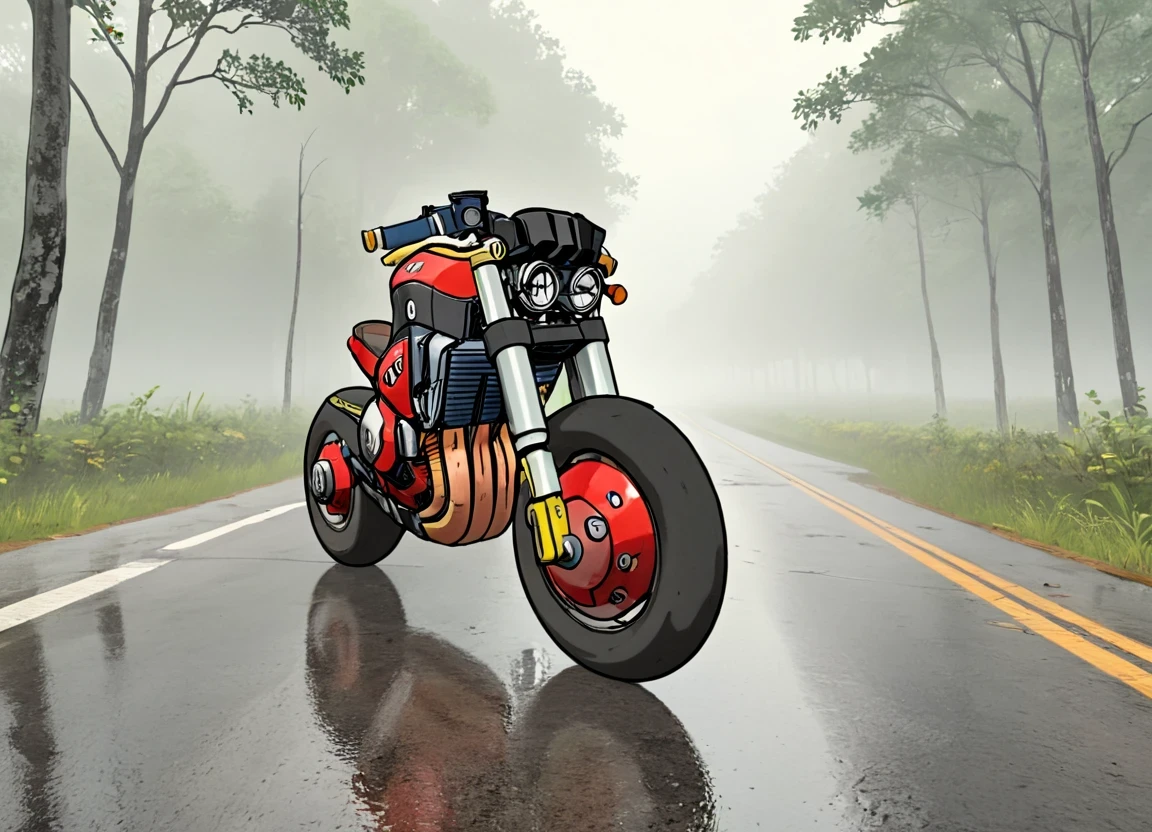 obc24 Motorcycle <lora:24_vehicle_obc24:1.0> on a road, 
outside, abandoned,
nature at background, professional, realistic, high quality,
Light drizzle and mist, <lora:general_vehicle:-0.15>
