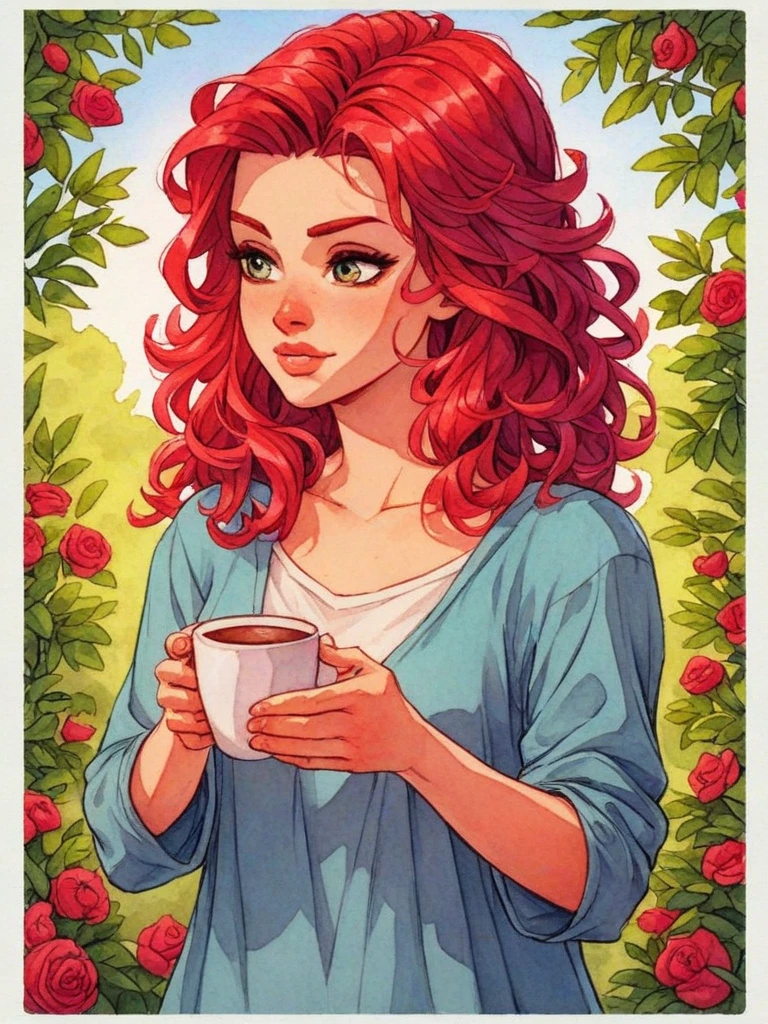 watercolor painting score_9, score_8_up, score_7_up, semirealistic, <lora:Watercolour_Portraits_0.1:1>,
1girl with red hair, solo,
holding a cup of coffee . vibrant, beautiful, painterly, detailed, textural, artistic