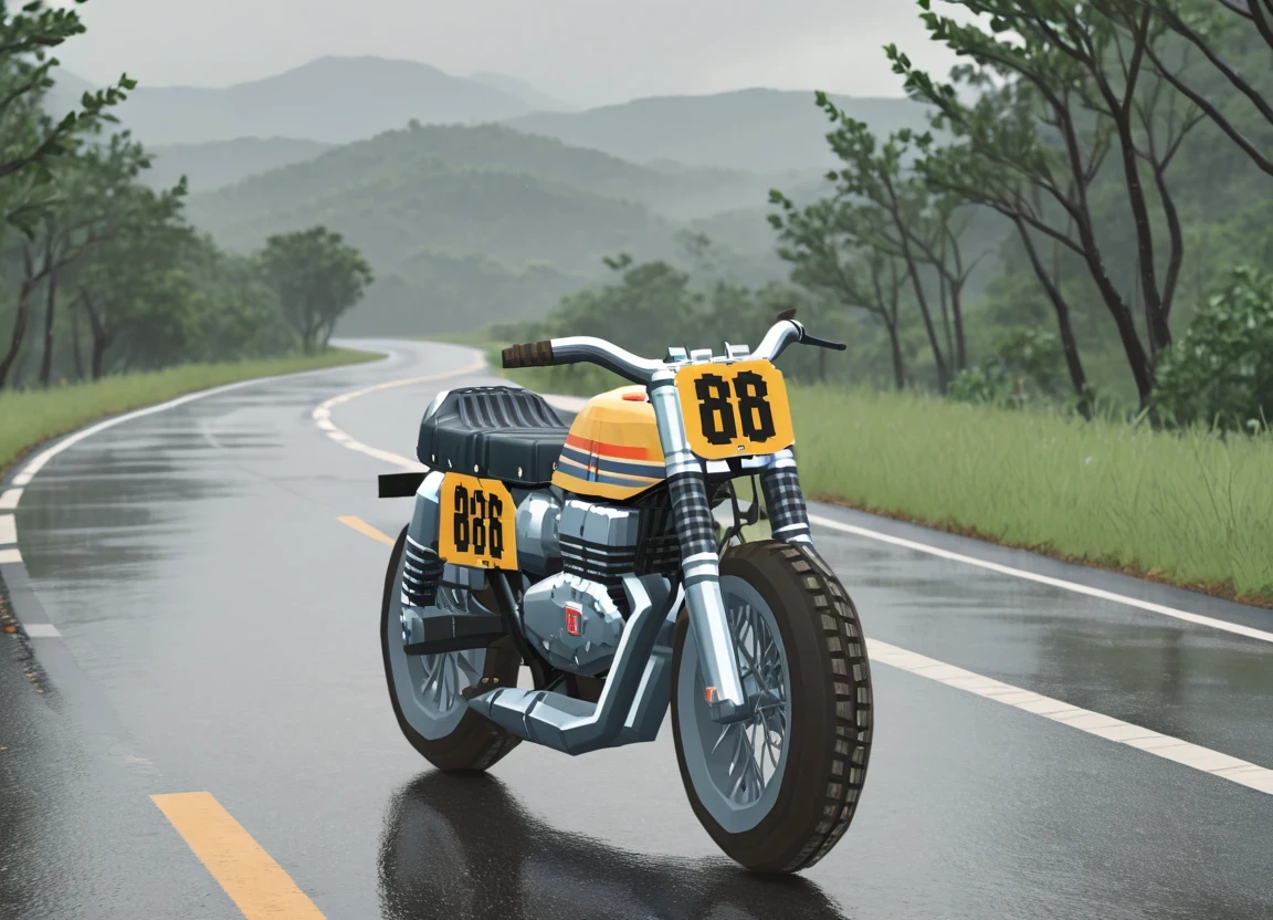 obc15 Motorcycle <lora:15_vehicle_obc15:1.0> on a road, 
outside, sharp,
nature at background, professional, realistic, high quality,
Light drizzle and overcast, <lora:general_vehicle:-0.15>