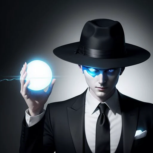 Black suit and white shirt combination, Glowing eye, the thin man (little nightmares), little nightmares (video game), Sunrise, The Thin Man wears a black suit with a white shirt, the thin man is pale, tv powers, blue glowing eyes, pale blue skin, tall, Little Nightmares (Video Game), Tall Man , Wears a black suit and a white shirt underneath it, Has a hat, Long body, Reality bending powers, pale blue skin