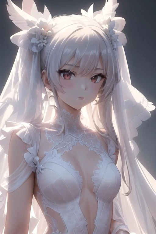 realisticlying,1girl,White hair,Golden eyes,glowing light eyes,wedding gown,
