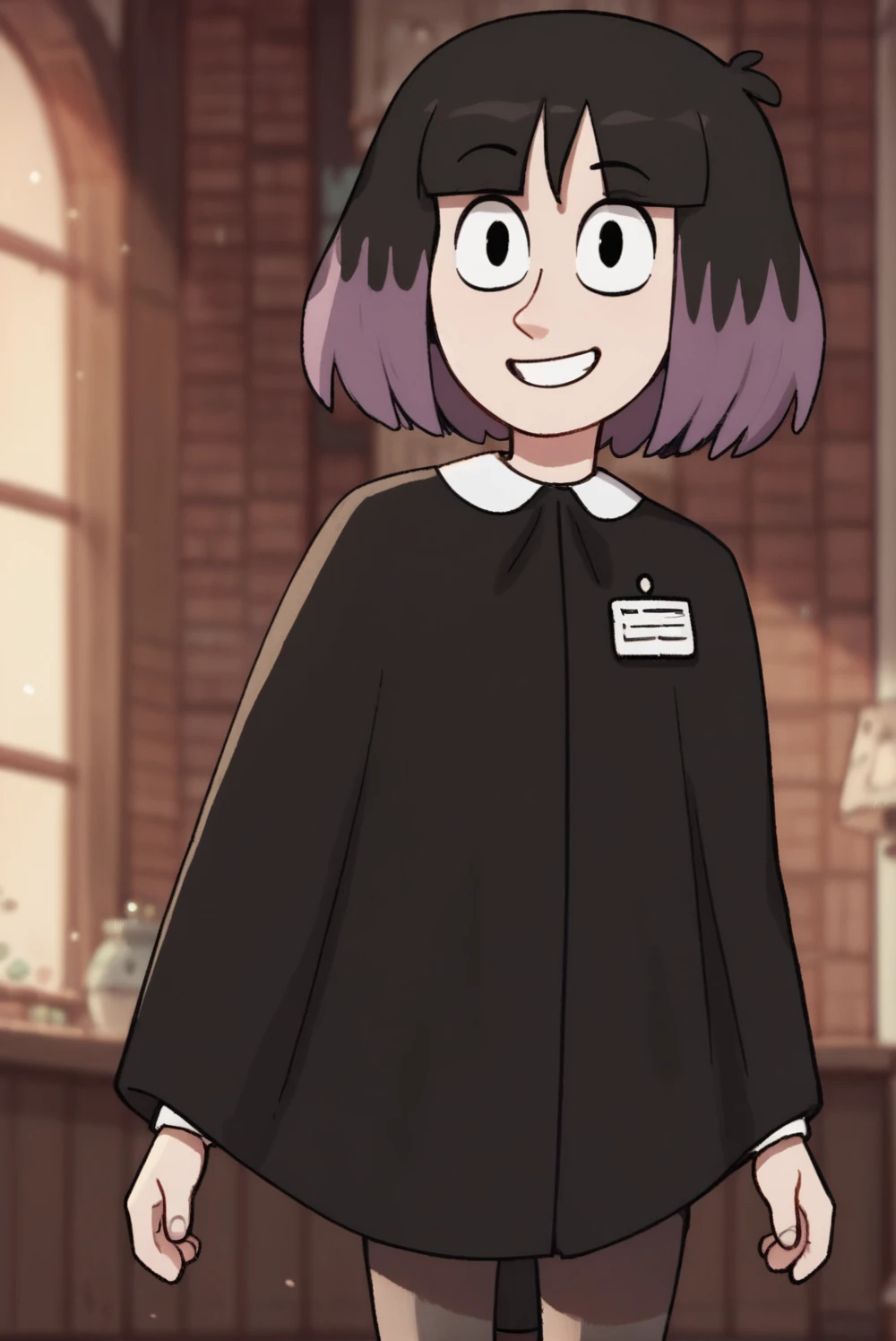 Score_9, Score_8_up, score_7_up, score_6_up, 1girl, solo, 1kaisa1, black cloak, pantyhose, black hair, black eyes, official style, smile, looking at viewer<lora:EMS-385050-EMS:1.000000>