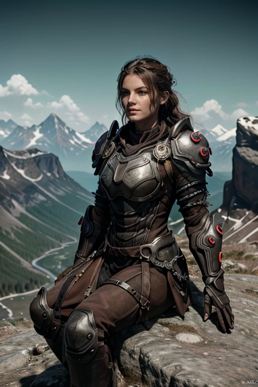 <lora:HXarmour_070:0.7>,MOUNTAIN,Resting on a diagonal,, hxarmour,1girl,(dark brown armour:1.3),, ultra-detailed,extremely delicate and beautiful,(by exquisite colors block),masterpiece,best quality,unreal engine 5 rendering,movie light,movie lens,movie special effects,detailed details,HDR,UHD,8K,CG wallpaper,