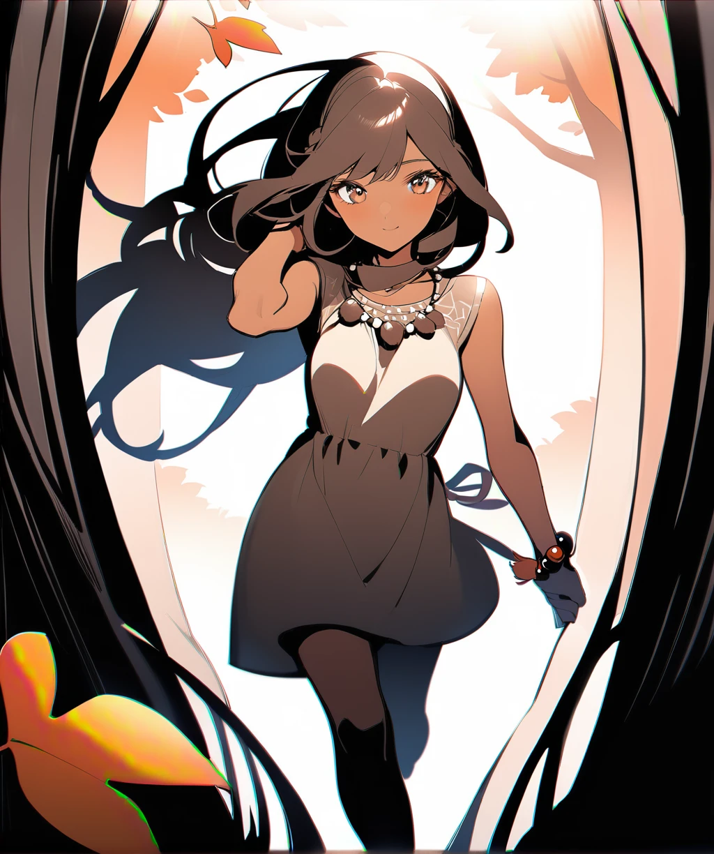 (masterpiece:1.2), (best quality:1.2), (portrait:1.1),(eye level height:1.3) ultra-detailed, best shadow, (extremely detailed background:1.3), high contrast, (best illumination, an extremely delicate and beautiful),pokemon anime style, ((cinematic light)), hyper detail, dramatic light, intricate details, 8k, anime, very aesthetic, a beautiful dark brown haired girl, very long messy hair, beautiful detailed deep brown eyes, brown skin, tan skin, native american, cute and beautiful face, relaxed smile, medium breasts, short (dark brown:1.2) sleeveless knee length deerskin dress, brown rope belt tassels on the hem, bead necklace, brown moccasins, red feather headdress, brown string bracelet, brown string necklace with beads, loose french braid with beads, (turned around:1.1), (holding viewer's hand, leading viewer:1.3), colorful, walking, in a dense hilly deciduous forest, late autumn season, orange leaves blowing in the wind, windy weather, crepuscular lighting, dress blowing in the wind, hair blowing in the wind
<lora:Tan_Pokemon_Anime_style_girl:1> <lora:kabedon_view:2> kabedon pov