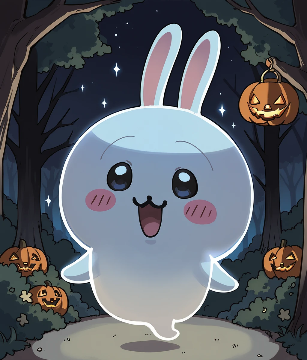 Score_9,score_8_up,score_7_up,source_anime,1girl,solo,bunny,chibi,bunny ears,no humans,furry,:3,screaming,white skin,blush stickers,cuteg,cartoonized,floating head,no legs,(ghost),(transparent body),translucent skin,glowing,forest,halloween,night,<lora:Role_Usagi_Chiikawa:0.9>,<lora:Style_Smooth_Anime_Night:1>,