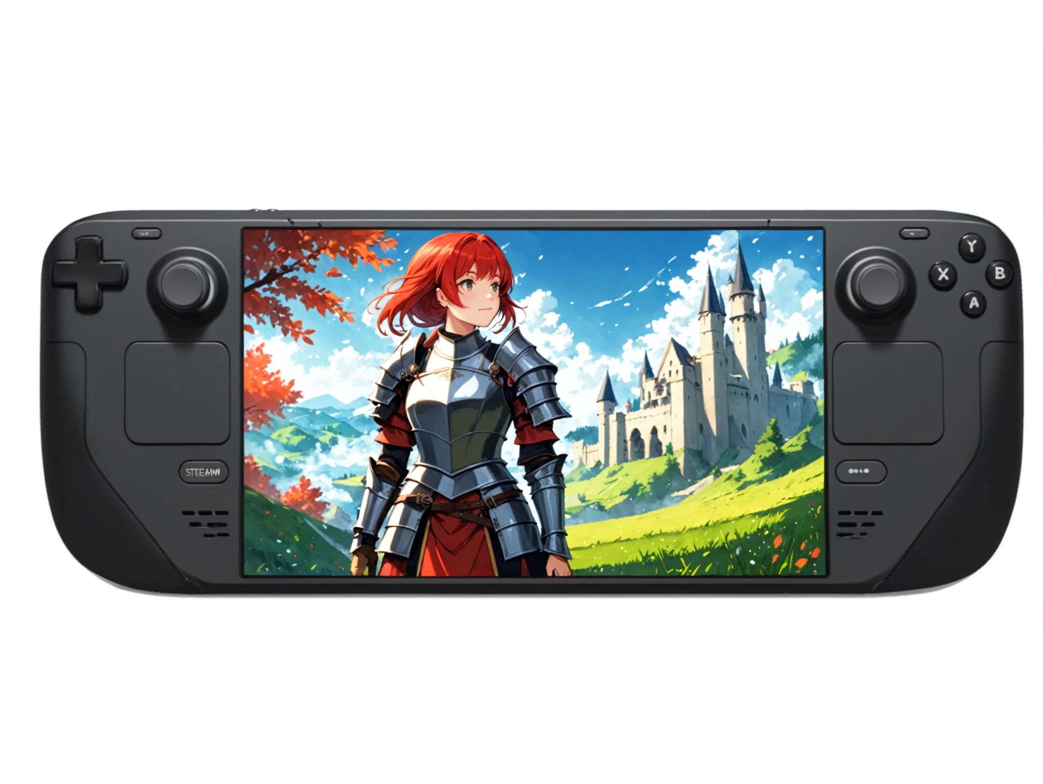 masterpiece, best quality,
<lora:steamdeck.sdxl.v2:0.75>
(steamdeck, fontalsteam, white steambackground:1.1),
medieval, fantasy, knight, armor, 1girl,solo, red hair,