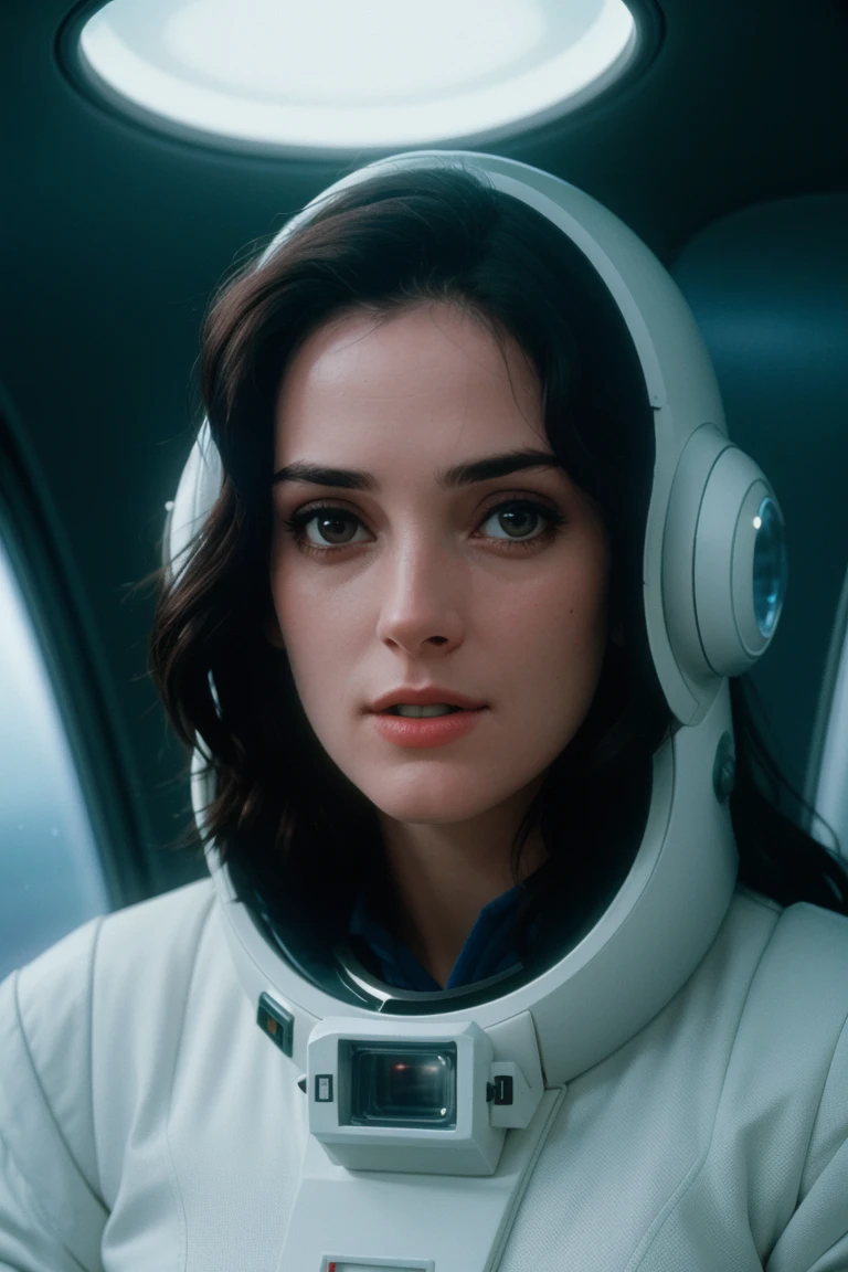 <lora:winona-04:0.6>, winona,(epic), , photo of a woman,  , white space suit, inside spaceship, attractive, looking at viewer, hyperdetailed, closeup