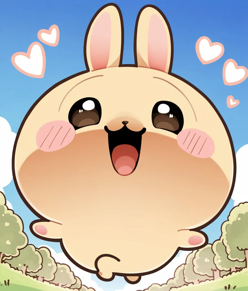 Score_9,score_8_up,score_7_up,source_anime,1girl,solo,bunny,chibi,no humans,furry,:3,screaming,beige,blush stickers,cuteg,cartoonized,looking at viewer,too many hearts,bouncing,on grass,outdoors,happy,forest,blue sky,from below,<lora:Role_Usagi_Chiikawa>,