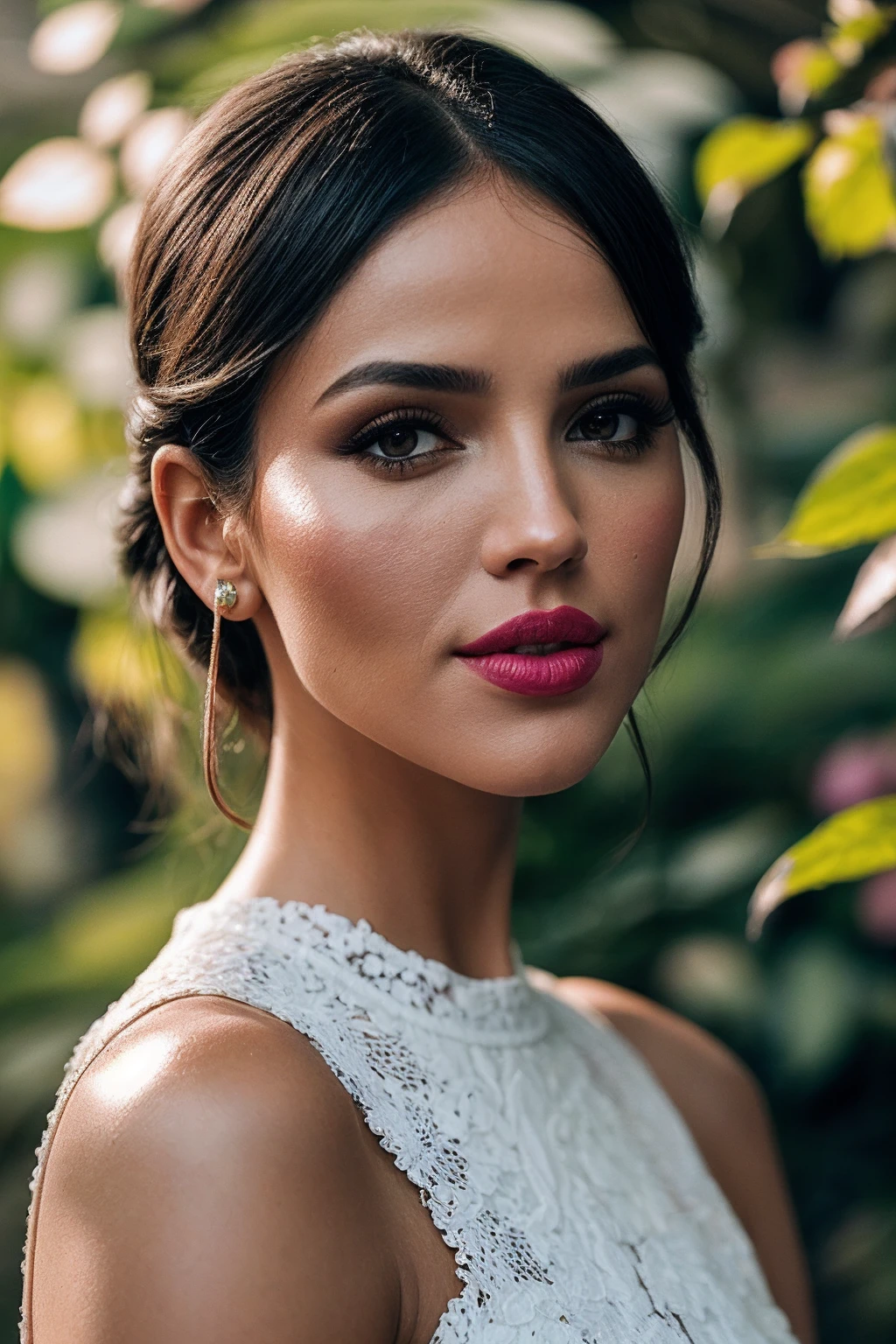EizaG_SoloTI_v1,
(modern photo, A white lace dress, paired with pink high heels, for a sweet and feminine look:1.1), closeup portrait, 85mm, (analog, cinematic, film grain, hazy atmosphere:1.3), ((A garden in the afternoon, with sunlight shining through the leaves:1.2)), detailed eyes, (painted lips), (seductive), (cinematic shot:1.3),
<lora:add_detail:0.6>,<lora:LowRa:0>, PA7_Portrait-MCU,