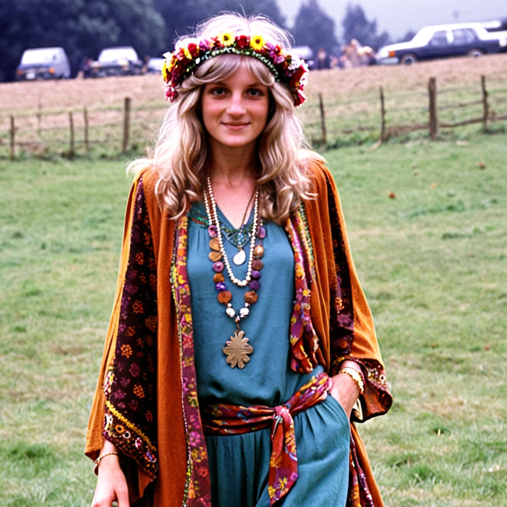 anaidydal dressed as a hippie lady <lora:Lady Diana SDXL-step00003000:1>