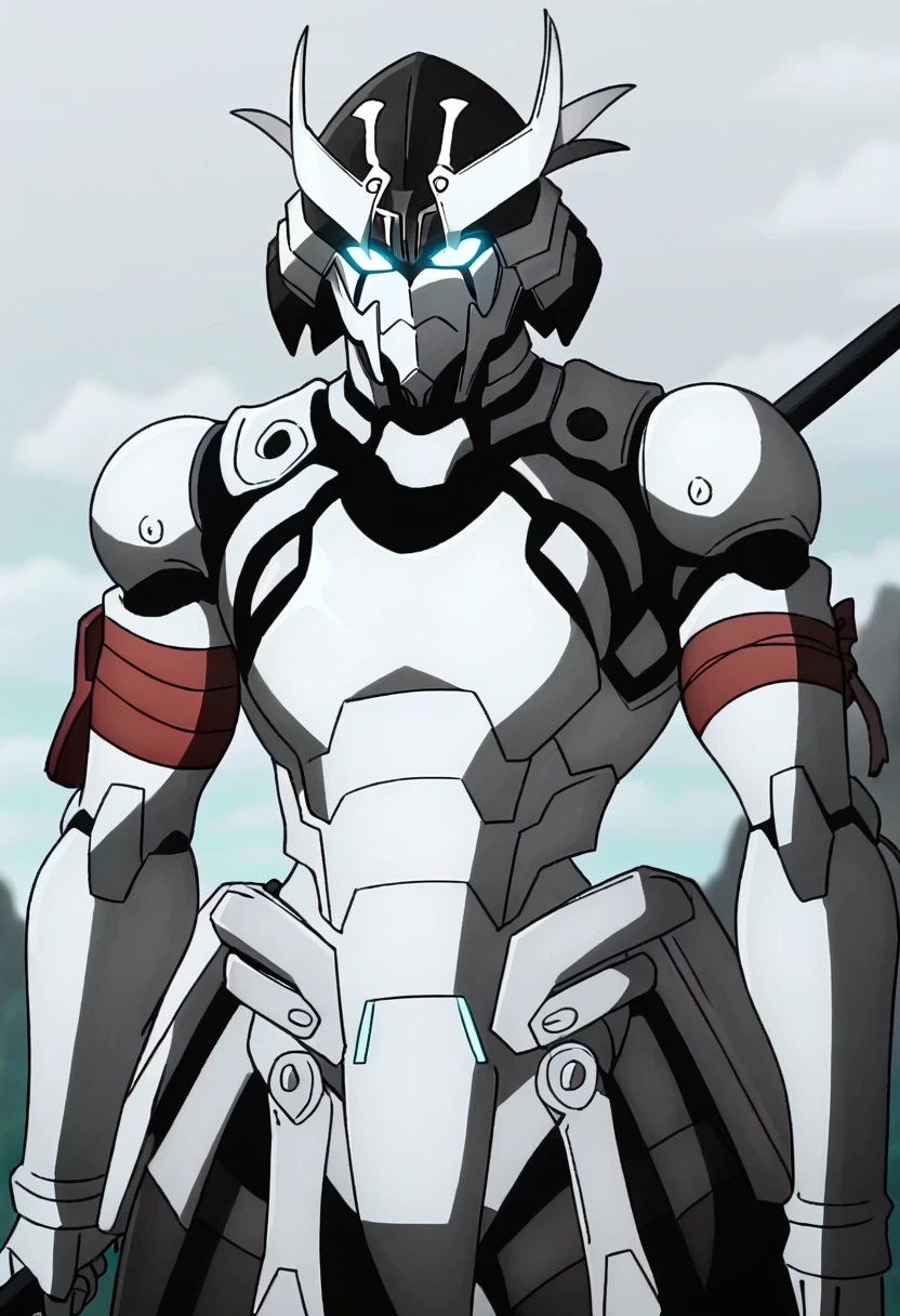 score_9,  <lora:Wezaemon_the_Tombguard:1> wezaemon the tombguard, 1boy, armor, blue eyes, full armor, glowing, glowing eyes, holding weapon, mecha, monochrome, parody, robot, science fiction, solo, standing, upper body, wezaemon the tombguard