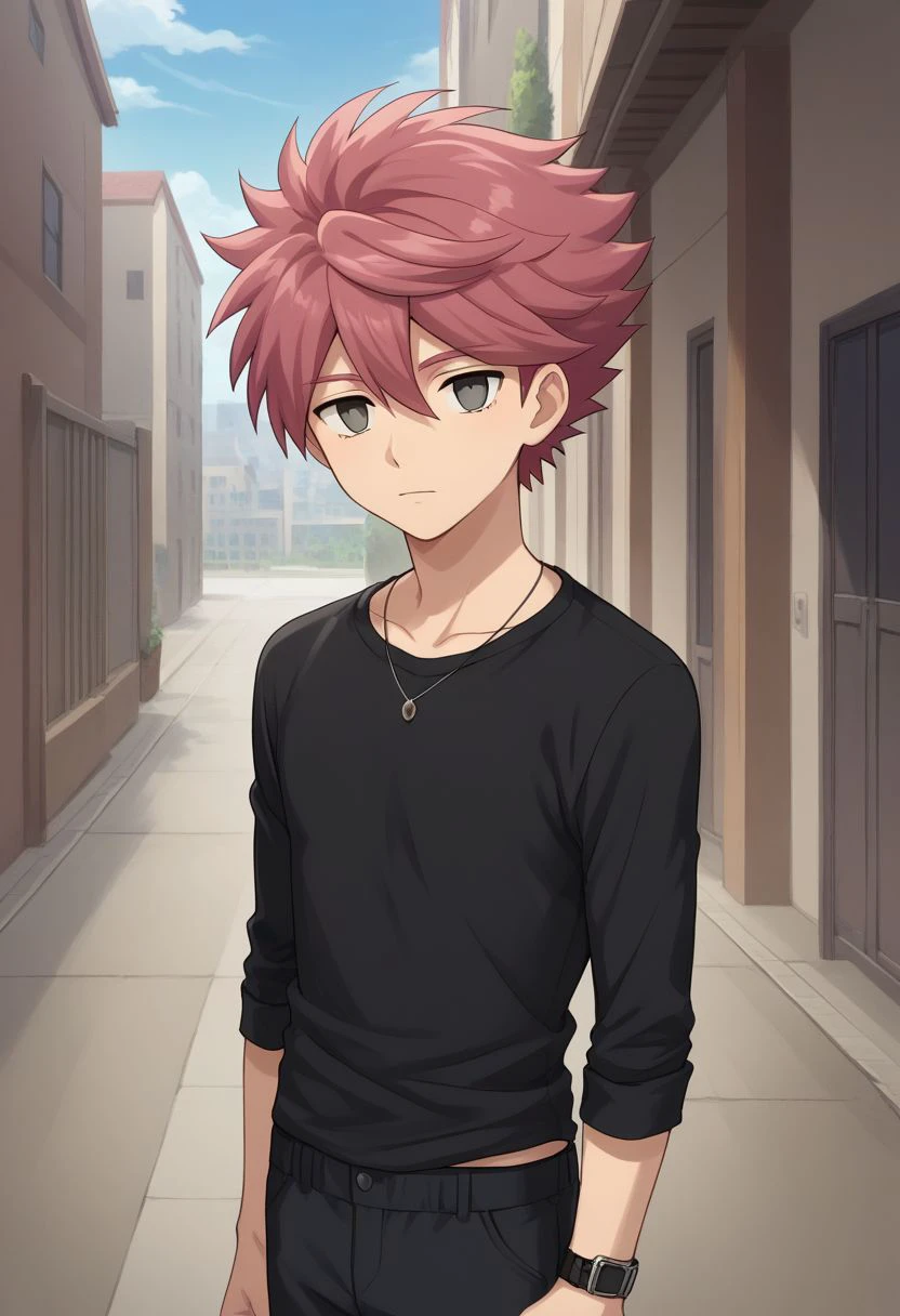 score_9, score_8_up, score_7_up, source_anime, highly detailed, 1boy, solo, male_focus, 
slender, skinny, 
yuuma, 1boy, male focus, solo, pink hair, watch, upper body, looking at viewer, jewelry,
wristwatch, black shirt, long sleeves, black pants, empty eyes,
outdoor,